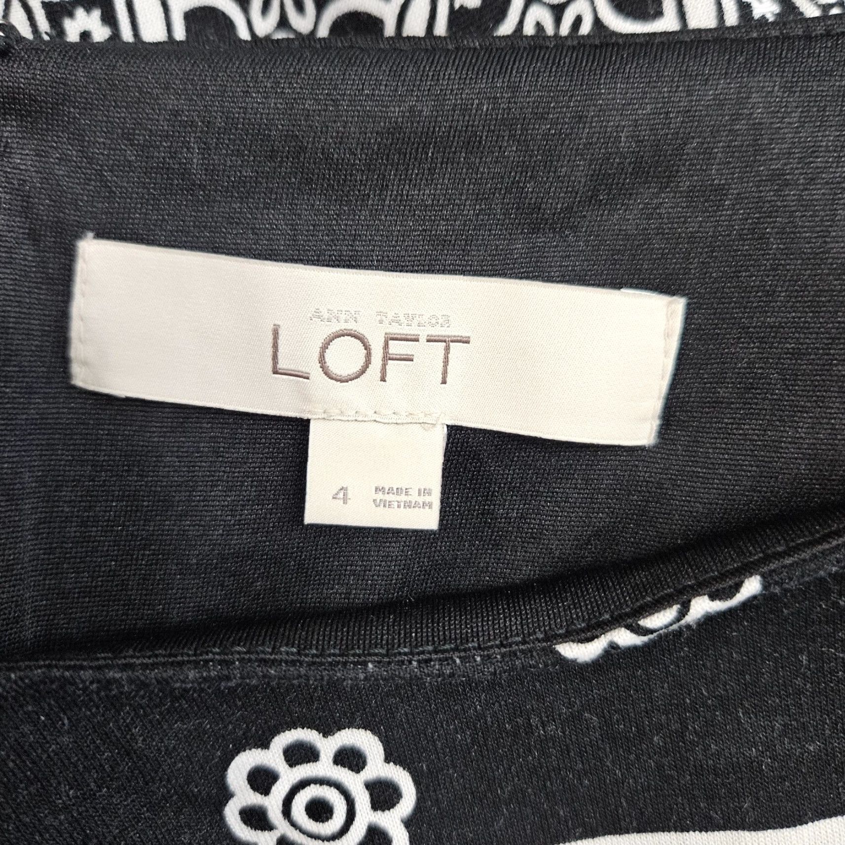 Loft LOFT Ann Taylor Womens Printed Dress Sleeve Short Black White A-Line Rayon Size 4 Size 27" / US 4 / IT 40 - 6 Thumbnail