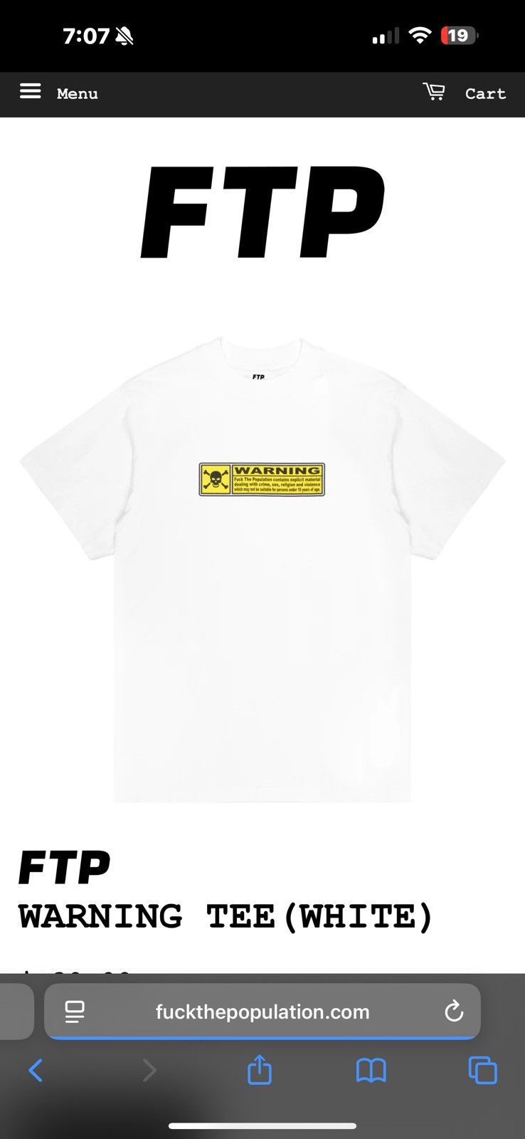 Fuck The Population FTP WARNING TEE (WHITE) Size US L / EU 52-54 / 3 - 2 Thumbnail