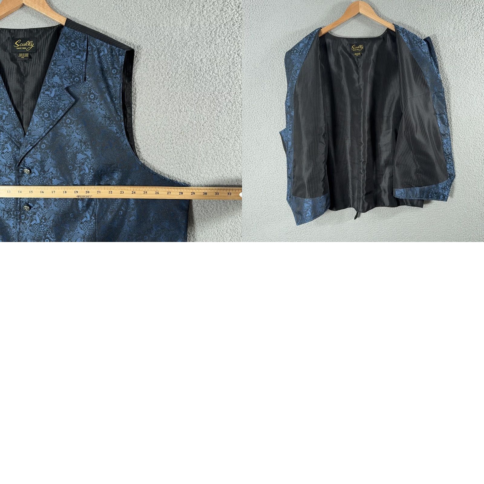 Scully VINTAGE Scully Mens 3XL Blue Paisley Western Suit Vest Waistcoat Notch Belted Back Formal Dress Mens Vest Size US XXL / EU 58 / 5 - 8 Thumbnail
