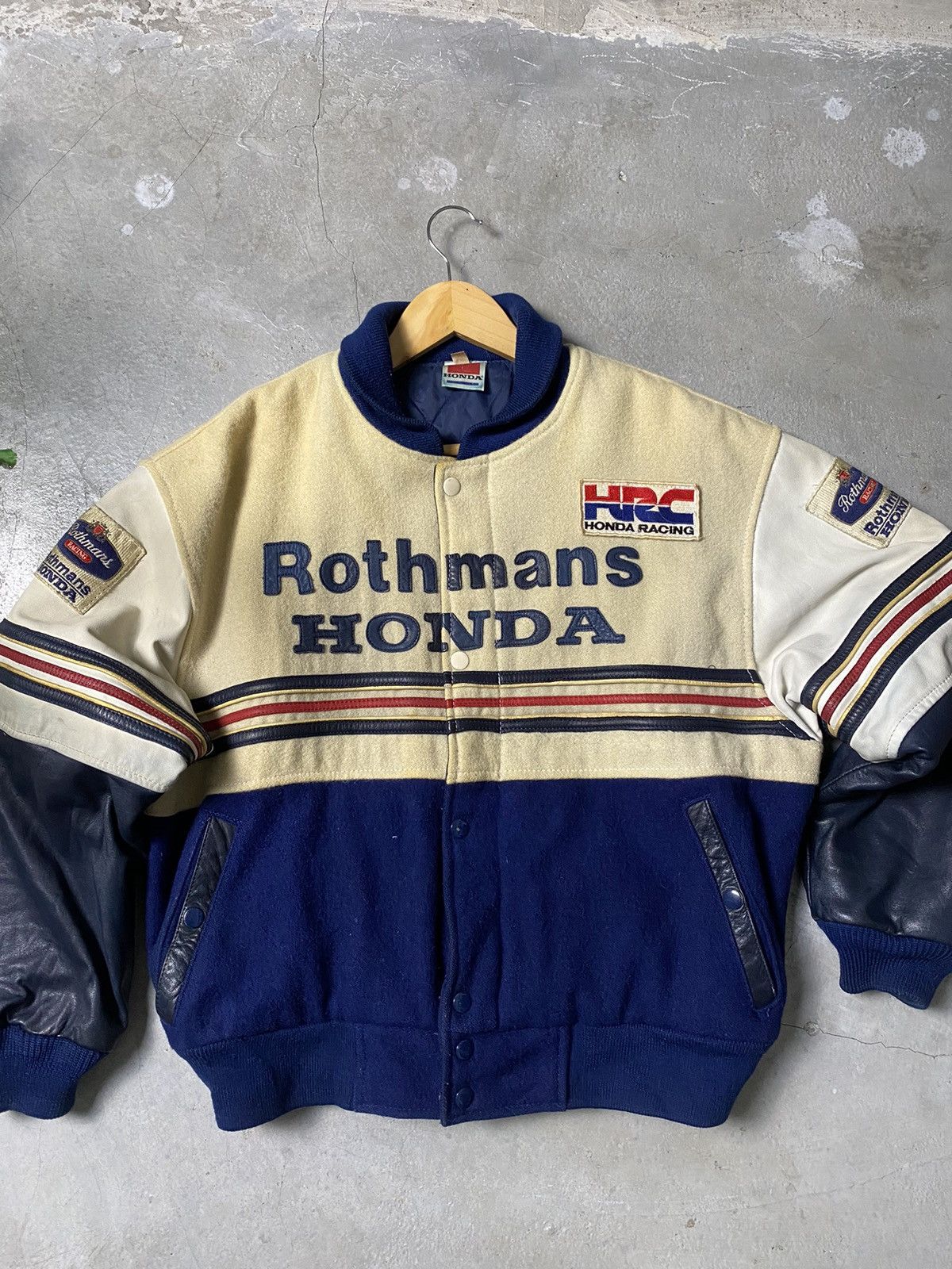 Honda Vtg Rothmans Racing Honda Leather Sleeve Wool Varsity Jacket Size US M / EU 48-50 / 2 - 16 Thumbnail