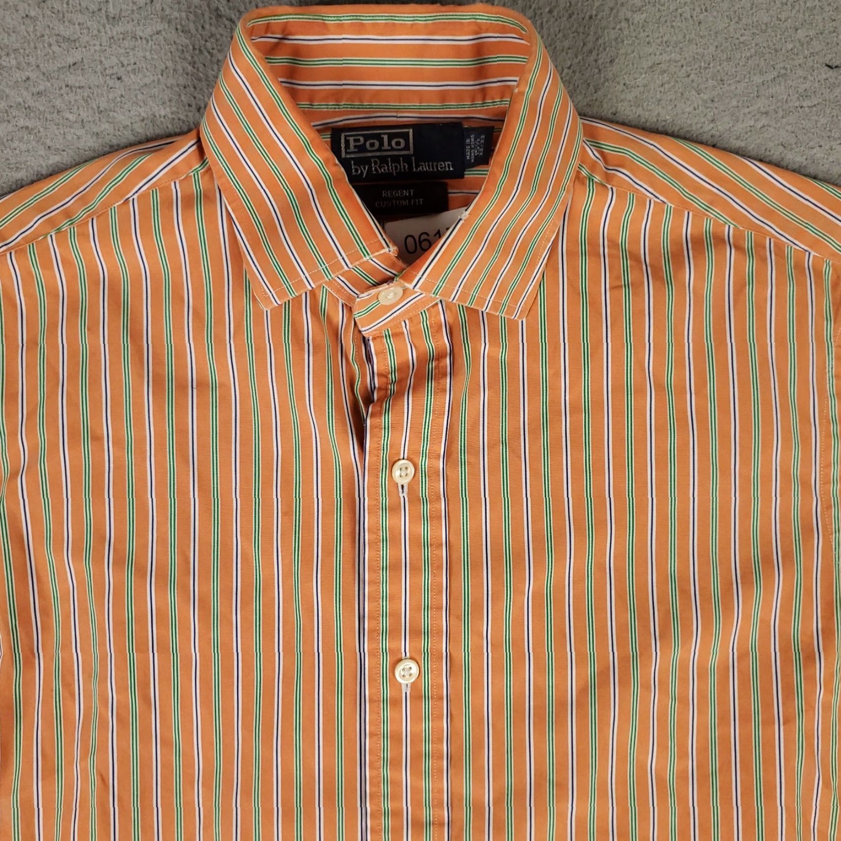 Ralph Lauren VINTAGE Ralph Lauren Dress Shirt Mens 15.5 Long Sleeve Orange Striped Cotton Business Casual Formal Size 40R - 2 Thumbnail