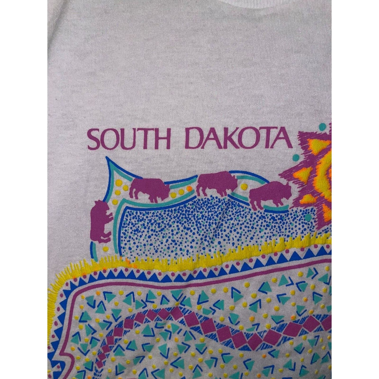 Jerzees Vintage South Daktoa Shirt Tribal Buffalo White M Tee Size US M / EU 48-50 / 2 - 4 Thumbnail