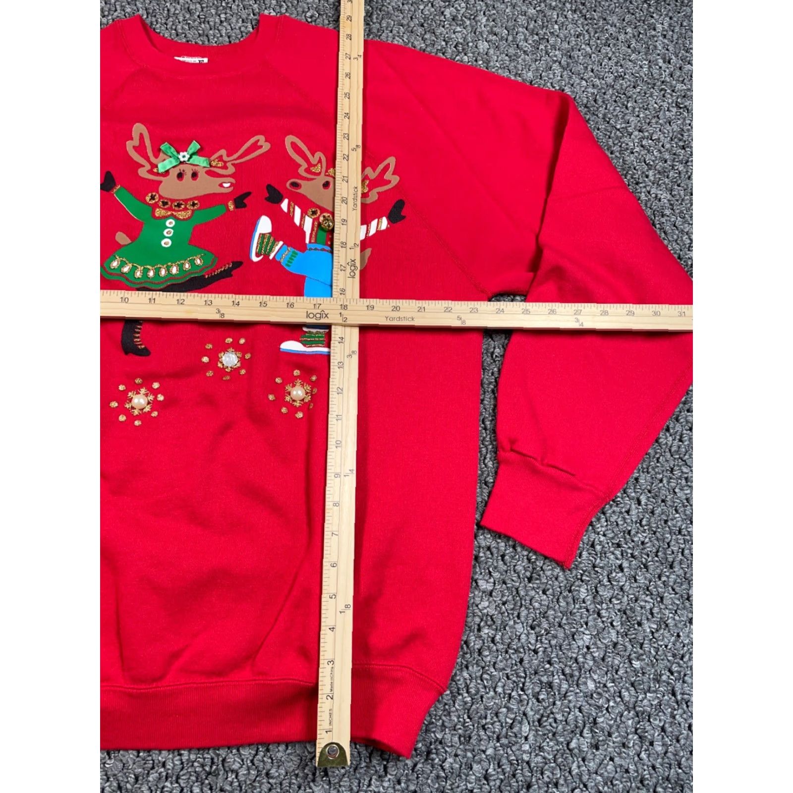 Vintage Vintage VTG 90s EZL Dancing Reindeer Sweatshirt Adult OS XL Red 50-50 Raglan 1991 Size XL / US 12-14 / IT 48-50 - 4 Thumbnail