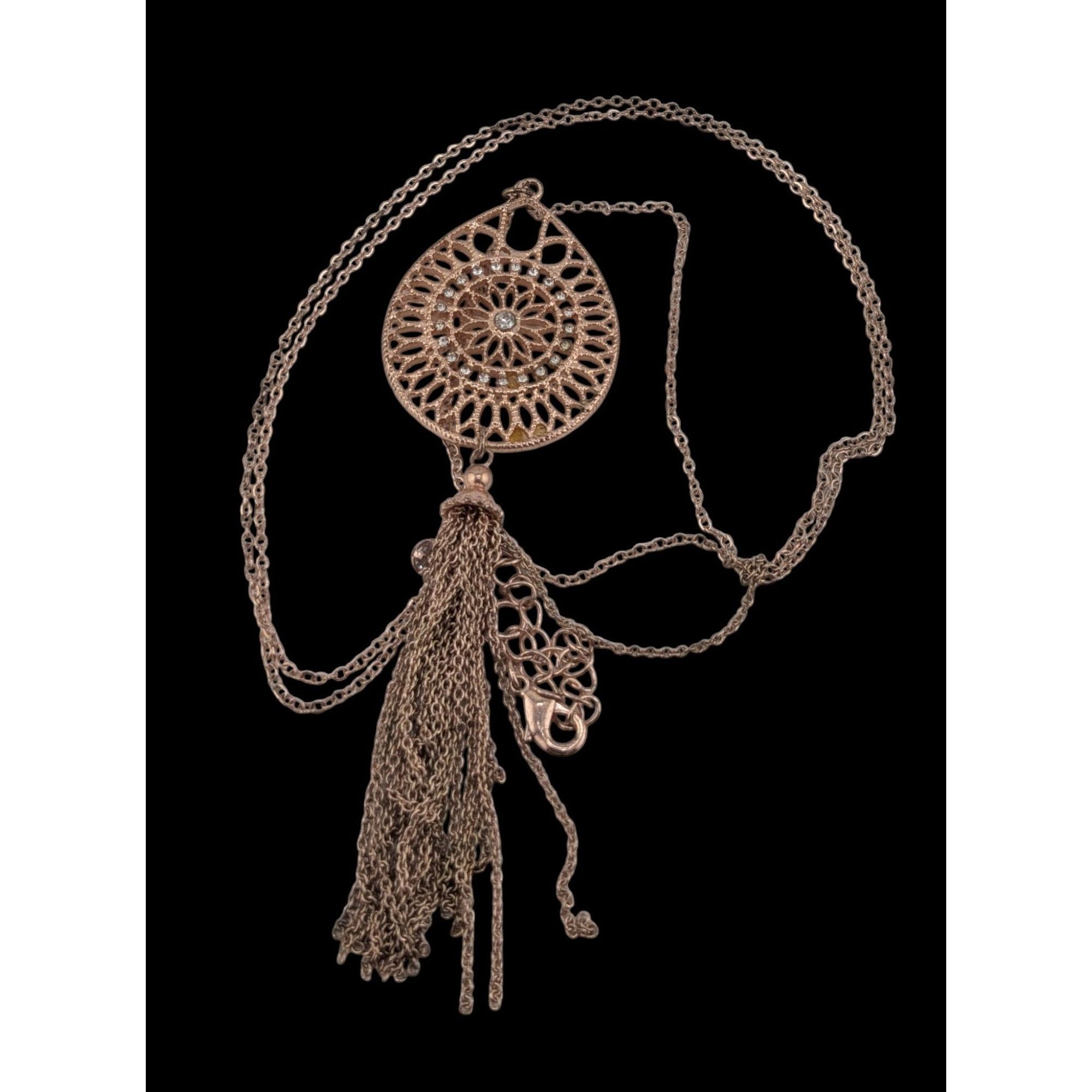 Other Bohemian Rose Gold Tone Filigree Tassel Pendant Necklace Size ONE SIZE - 1 Thumbnail