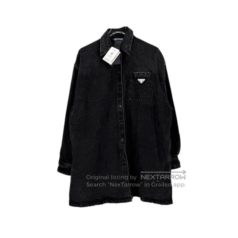 Prada Prada Black triangle mark washed denim long-sleeved shirt Size US XXS / EU 40 - 1 Thumbnail