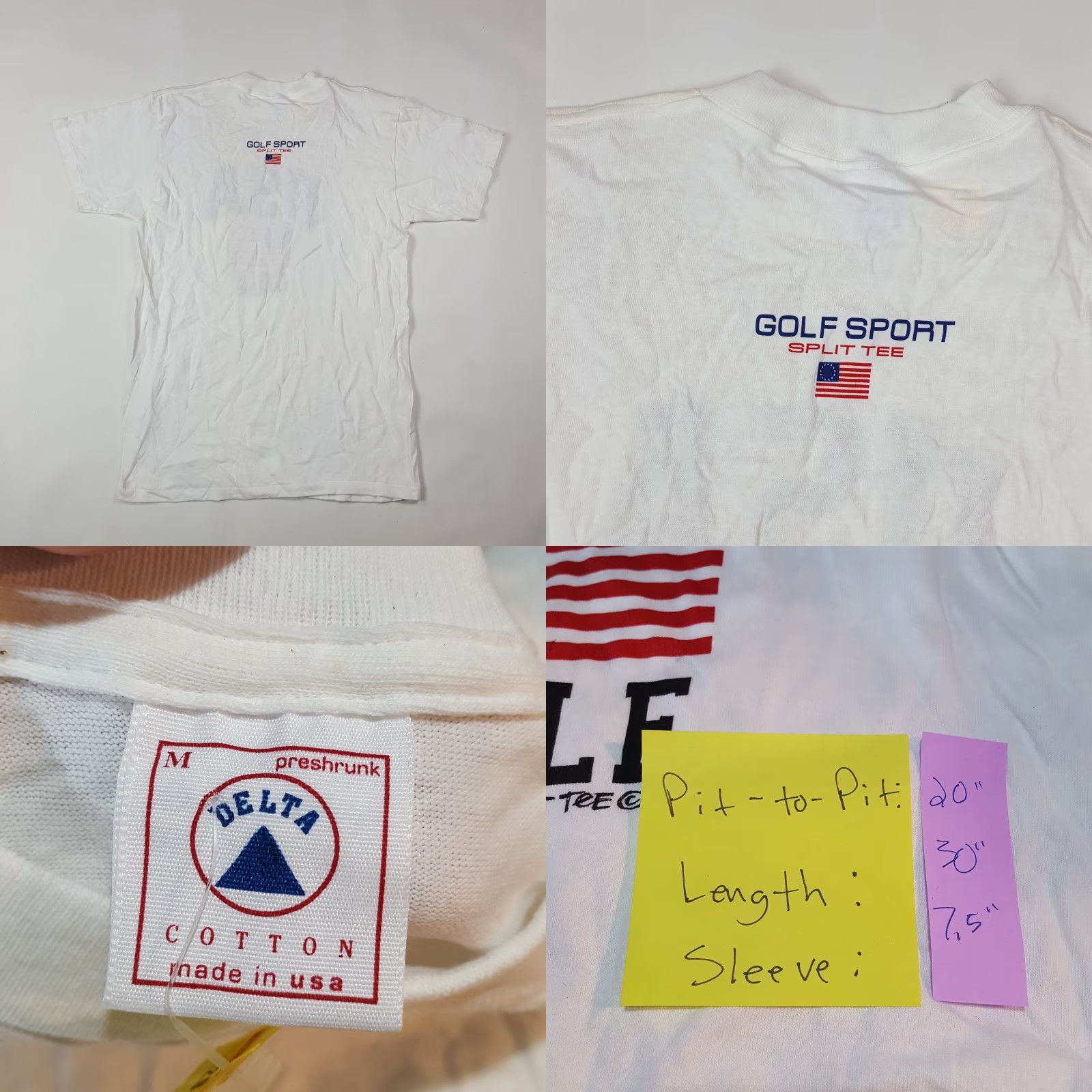 Delta VINTAGE Delta USA Golf Men’s Medium Flag Logo Retro Short Sleeve White Graphic T Shirt Size US M / EU 48-50 / 2 - 8 Thumbnail