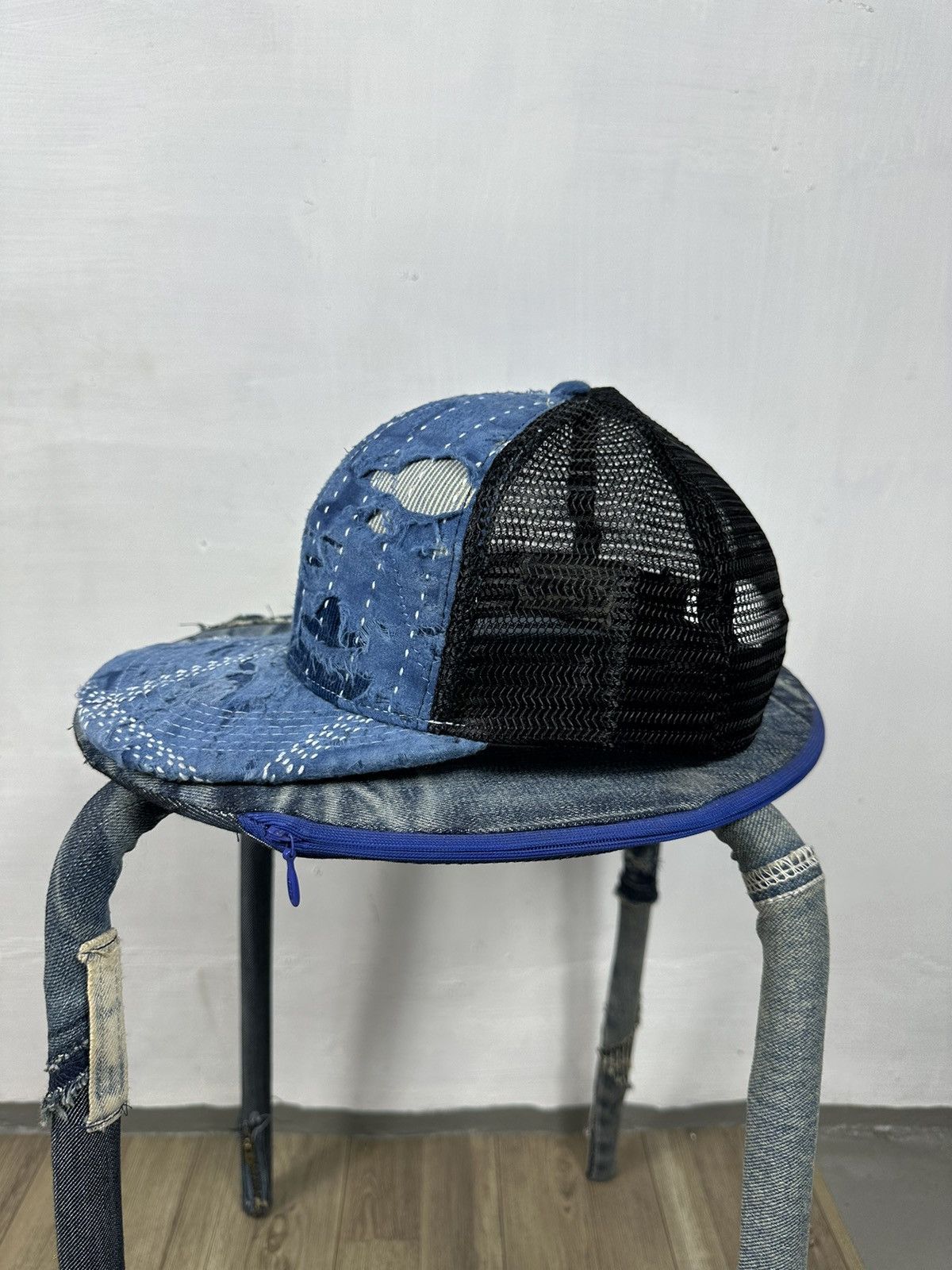 Handmade Custom Made Distressed Patchwork Boro Trucker hats Size ONE SIZE - 2 Thumbnail
