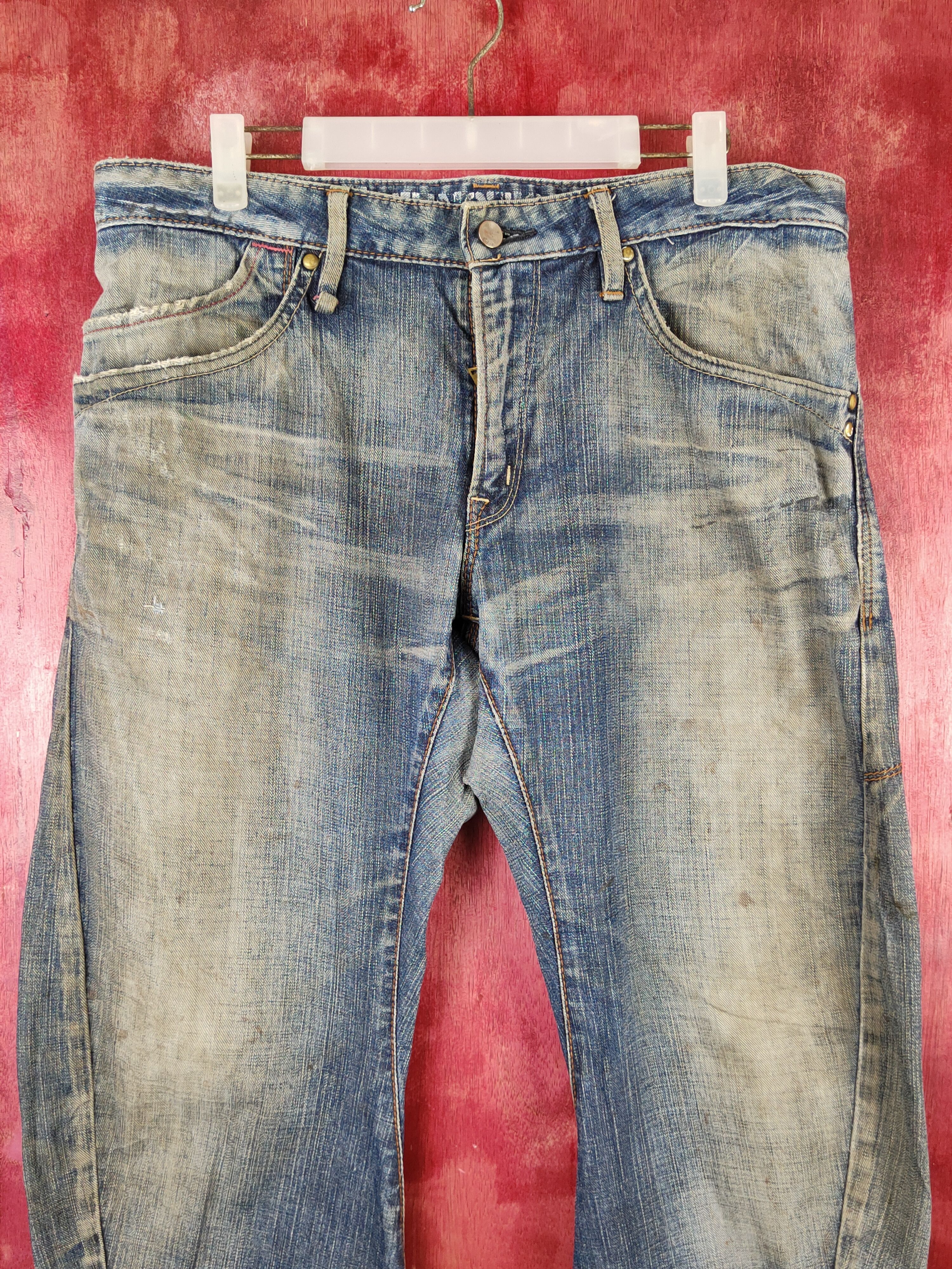 Edwin Edwin E Function Blue Faded Distressed Ripped Jeans #S1681 Size US 33 - 2 Thumbnail
