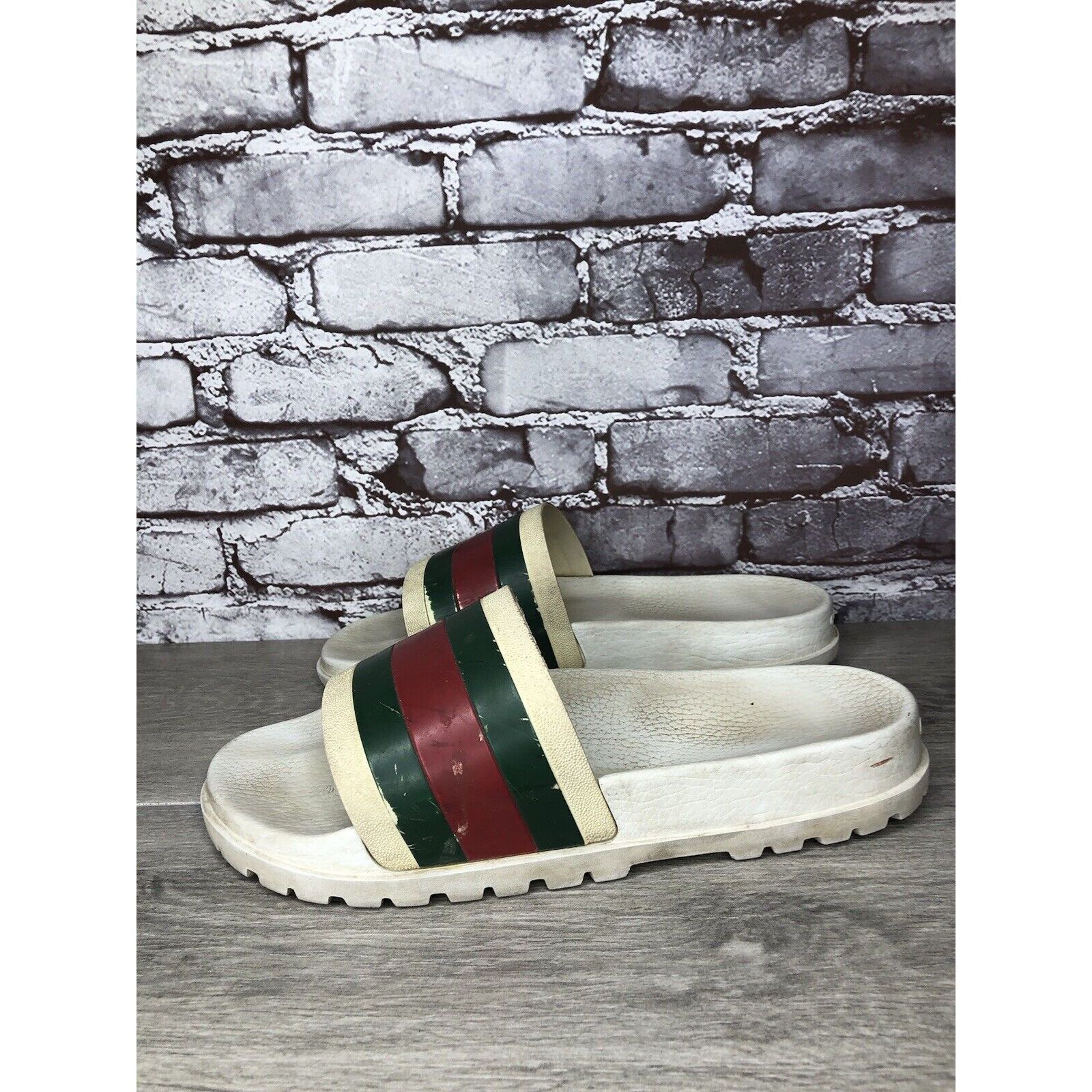 Gucci GUCCI Web White Rubber Logo Casual Slides Designer Sandals M Size US 11 / EU 44 - 22 Thumbnail