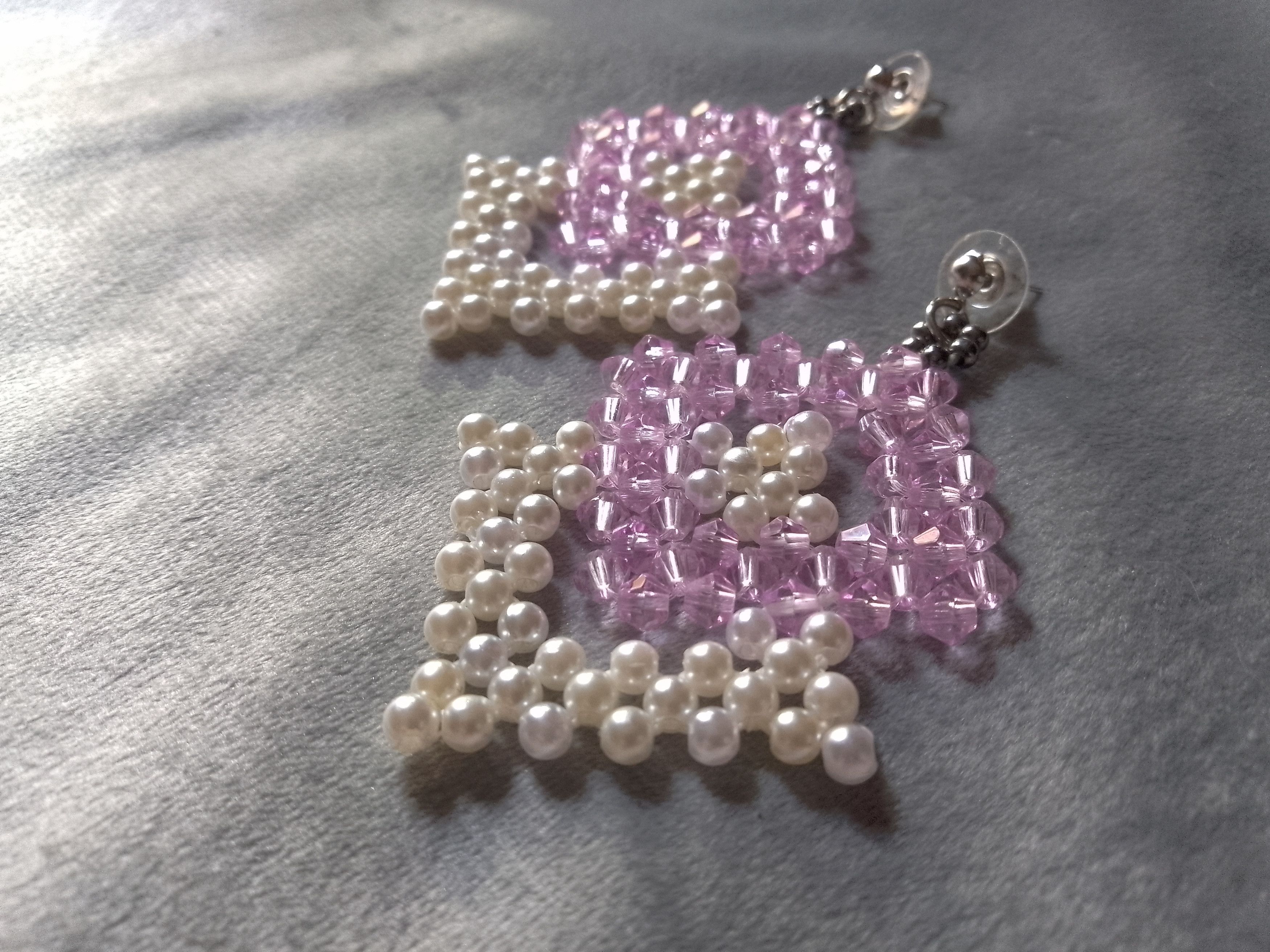 Handmade Earrings. Light purple, Pearls. Beaded. Square. Elegant Size ONE SIZE - 4 Thumbnail
