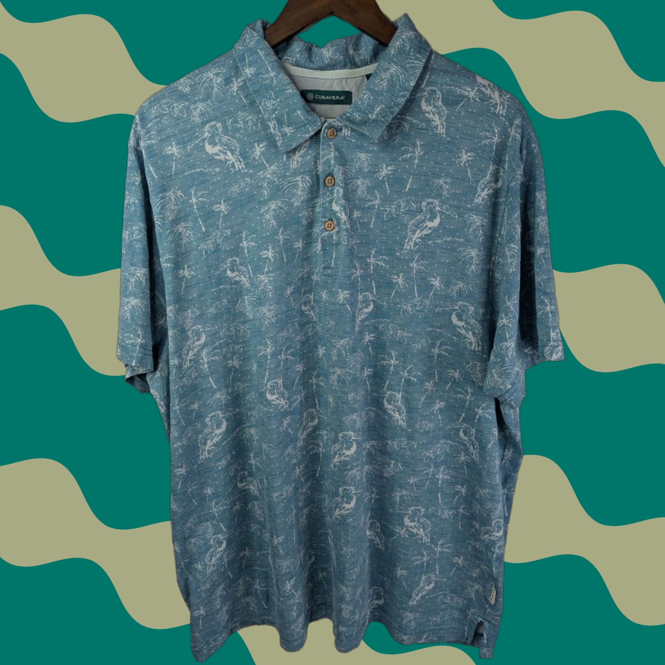 Cubavera CUBAVERA Polo Shirt Men’s 2XL Pagoda Blue Short Sleeves Pima Cotton Polo Shirt Mens 2XL Blue- Floral Casual Travel Party/Cocktail Size US XXL / EU 58 / 5 - 1 Thumbnail