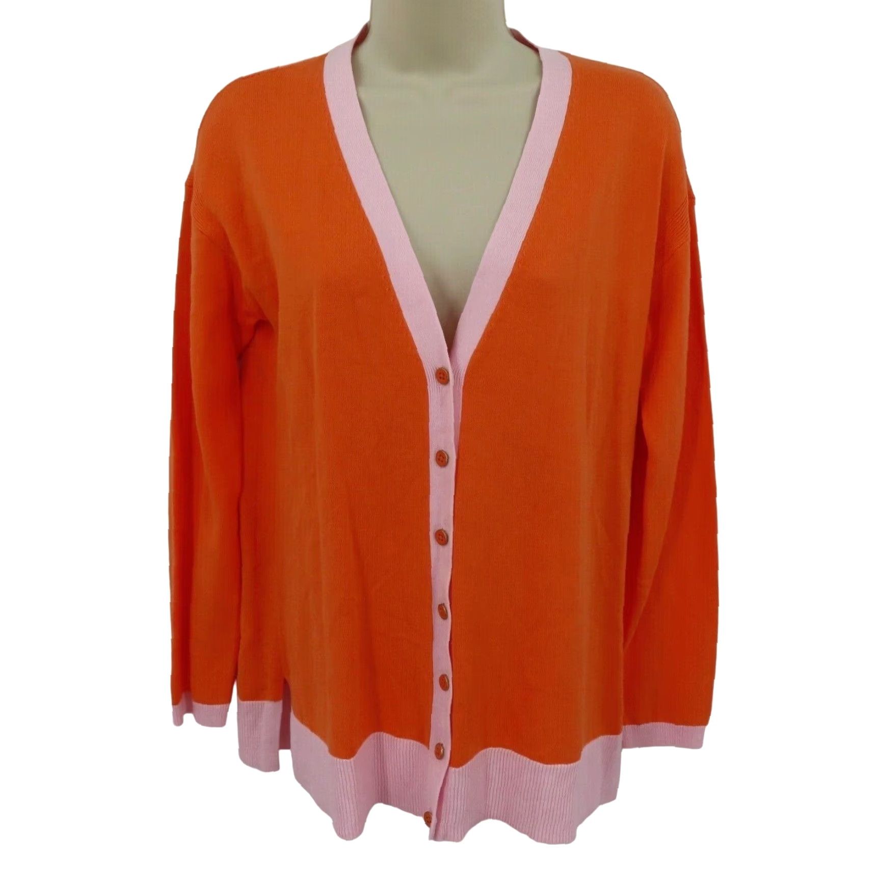 Talbots Talbots Sweater Women Petites SP Small Orange Pink Trim V Neck NEW Size S / US 4 / IT 40 - 2 Thumbnail