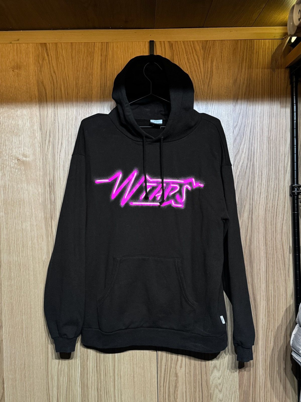 image of Wtaps Japan Neon Pink Black Hoodie Logo Sweatshirt Size 3, Men's