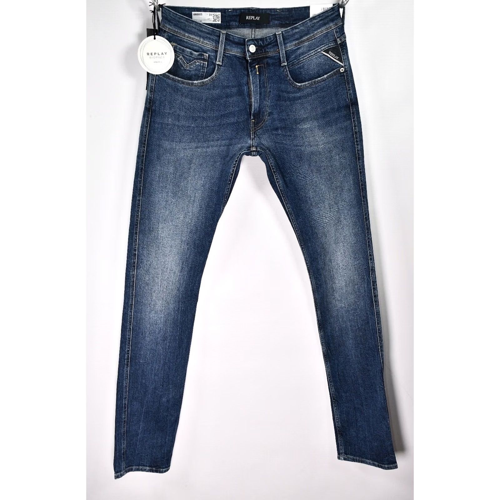 Replay REPLAY ANBASS M 914Y Jeans Slim Men W31/L34 Dark Indigo Denim Stretch 98% Cotton 1% Elastane Regular Inseam 34" Blue NWT Size US 31 - 2 Thumbnail
