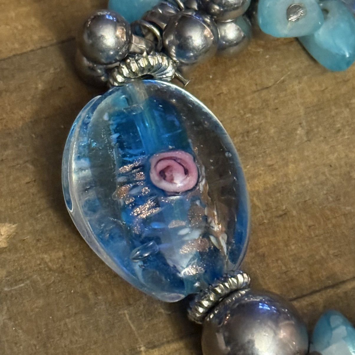 Vintage Vintage chunky Murano glass and blue agate stretch bracelet Size ONE SIZE - 6 Thumbnail