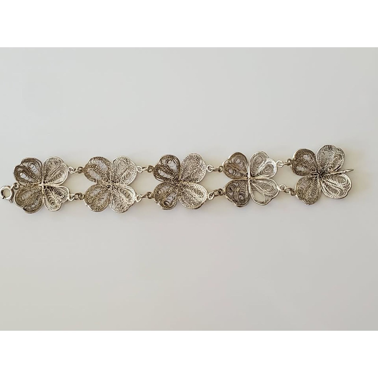 Other Vintage Silver Filigree Four Clover Link Bracelet – 6.25 in Size ONE SIZE - 5 Thumbnail