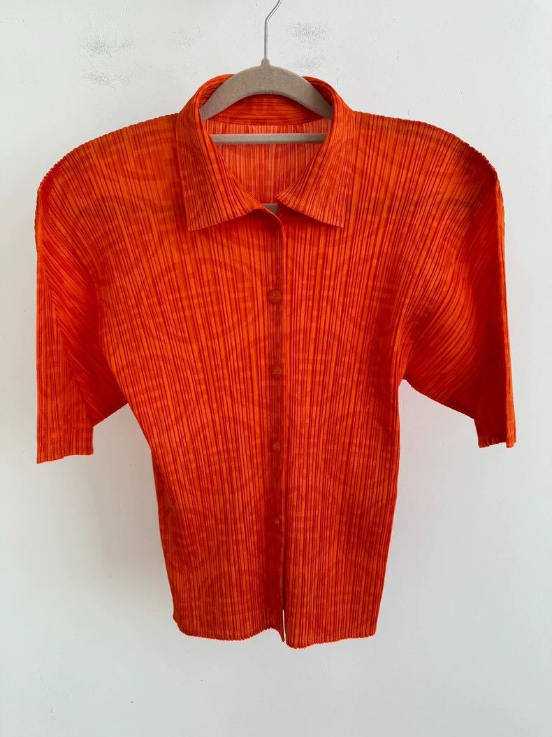 Issey Miyake Bright Orange Short Sleeve Button-Up Shirt Size US M / EU 48-50 / 2 - 1 Thumbnail