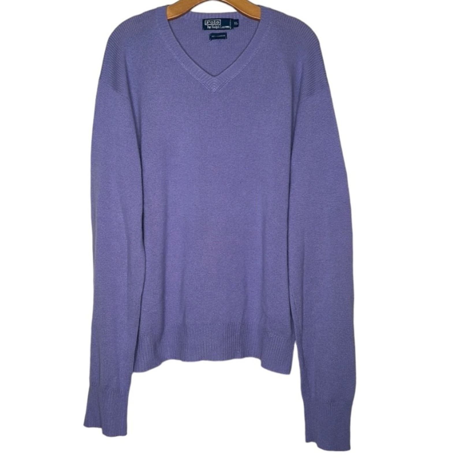 image of VTG Polo Ralph Laurent Pure Cashmere V Neck Sweater Purple Xl, Men's