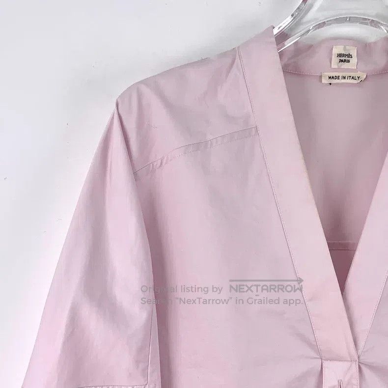 Hermes Hermes Light pink cotton V-neck long-sleeve tunic top Size XS / US 0-2 / IT 36-38 - 3 Thumbnail