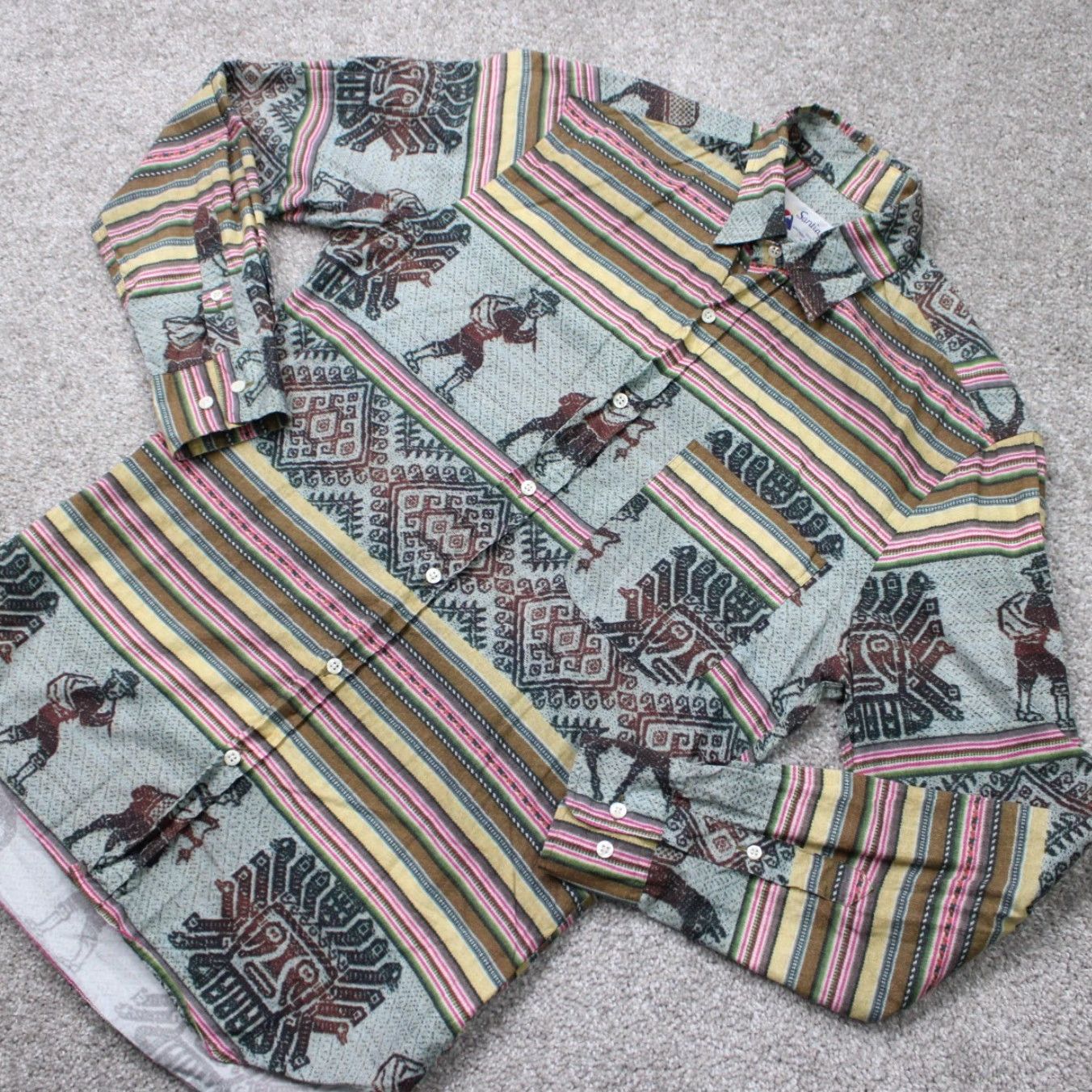 Vintage VTG Gitman Santiago Shirt Mens Small Green/Pink/Yellow Southwestern S/S Button Up Shirt Size US S / EU 44-46 / 1 - 4 Thumbnail