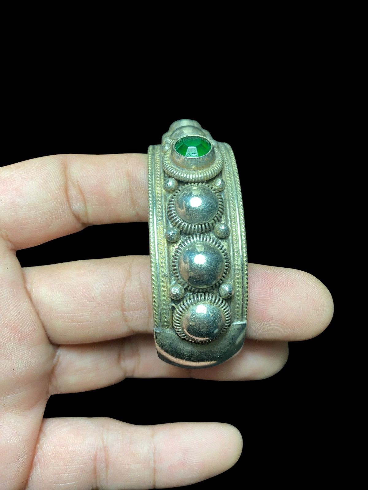 Sterling Silver Vintage 60s-70s Siam Sterling Silver Bracelet emerald green Size ONE SIZE - 10 Thumbnail