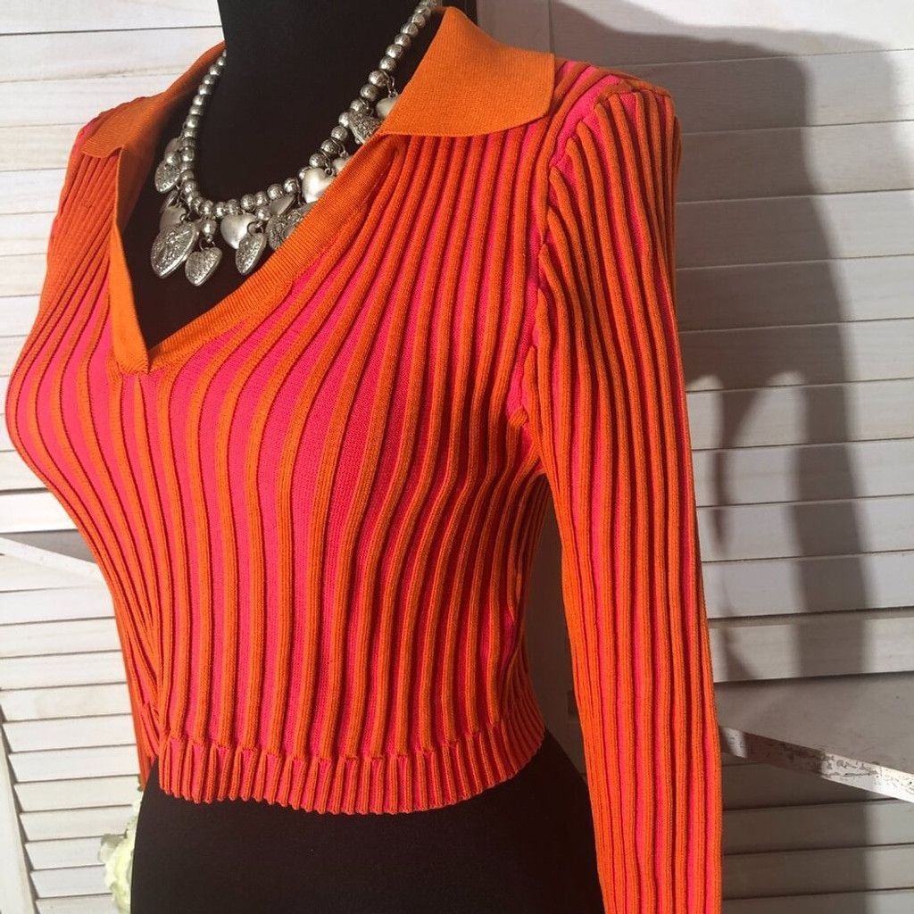 PrettyLittleThing PrettyLittle Thing pink orange knit cropped top stretchy S Size L / US 10 / IT 46 - 6 Thumbnail