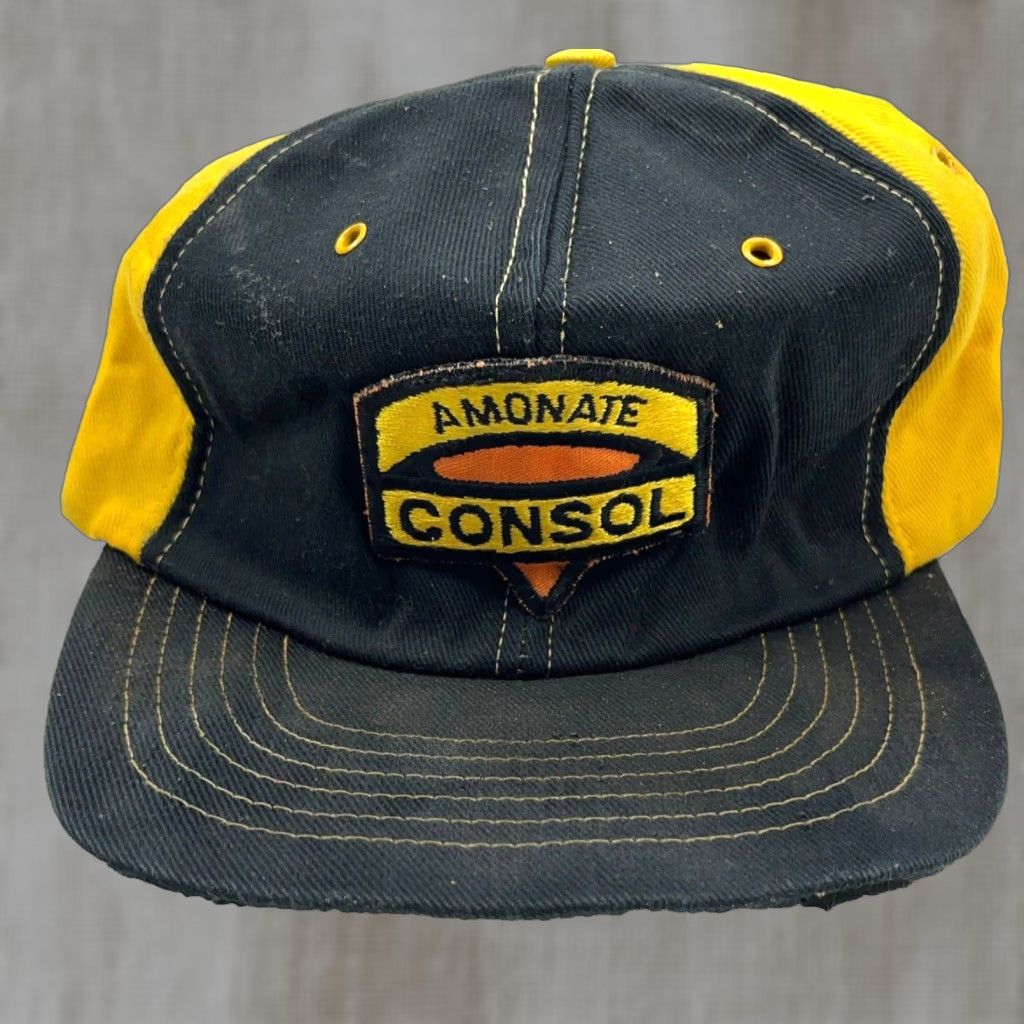 Vintage VINTAGE Consol Trucker Hat Cap SnapBack Patch USA 80s Amonate Black Yellow AS IS Size ONE SIZE - 1 Thumbnail