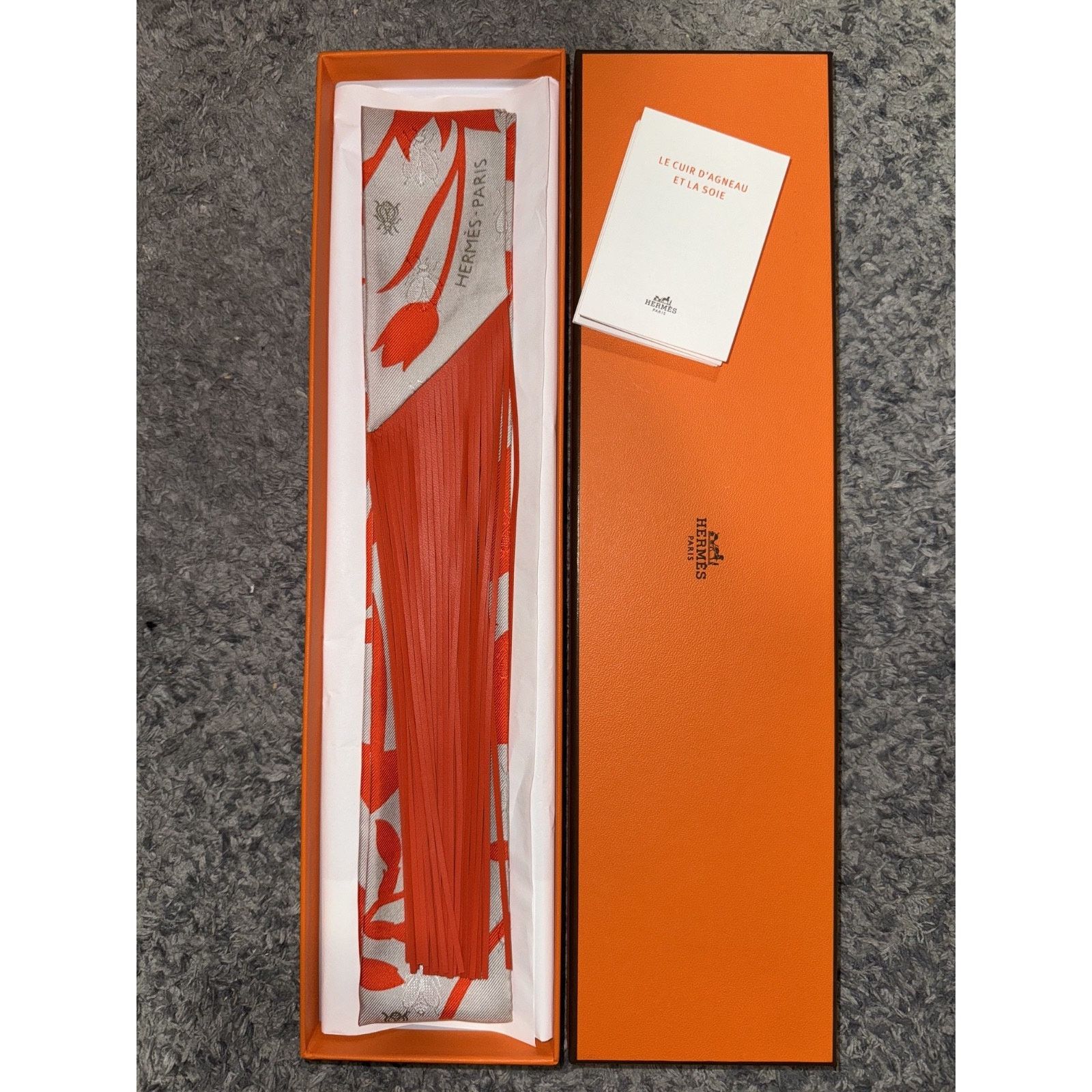 Hermes Hermes Scarf Twilly Fringe Leather Bouquet Vermillon Size ONE SIZE - 2 Thumbnail