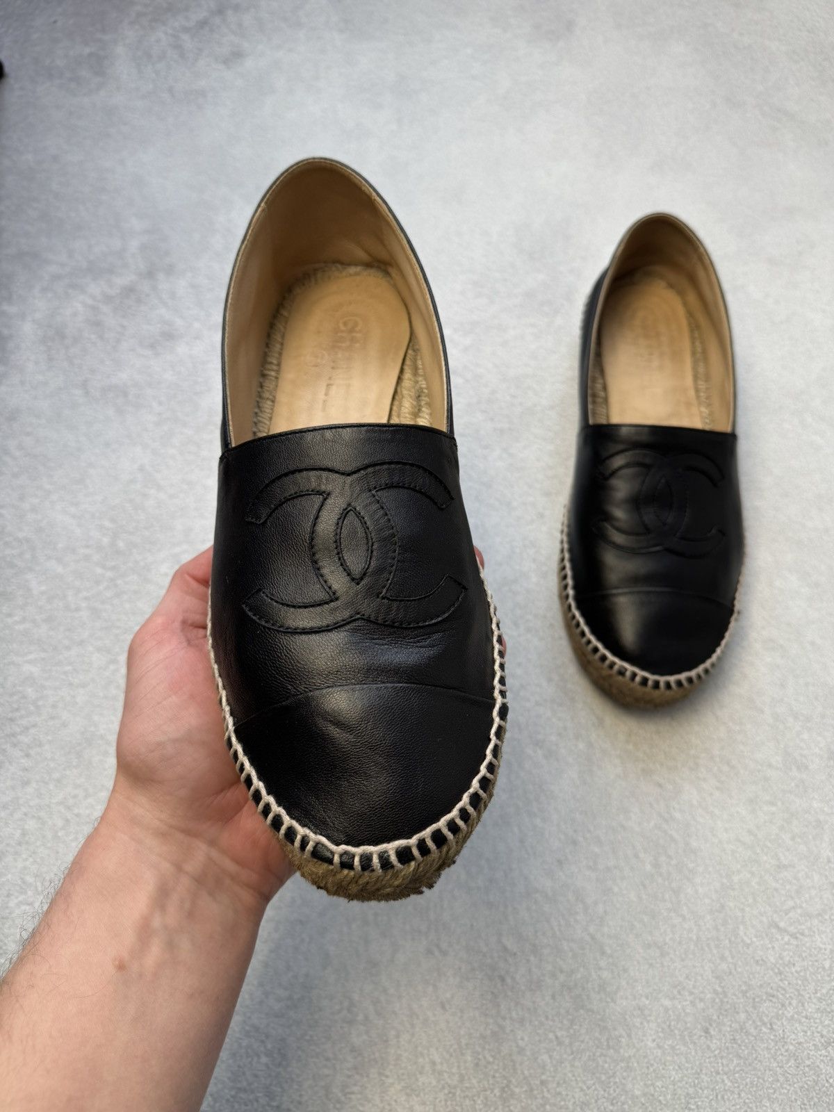 Chanel Vintage Chanel Espadrilles Black Leather slip on 40size Size US 8.5 / IT 38.5 - 5 Thumbnail