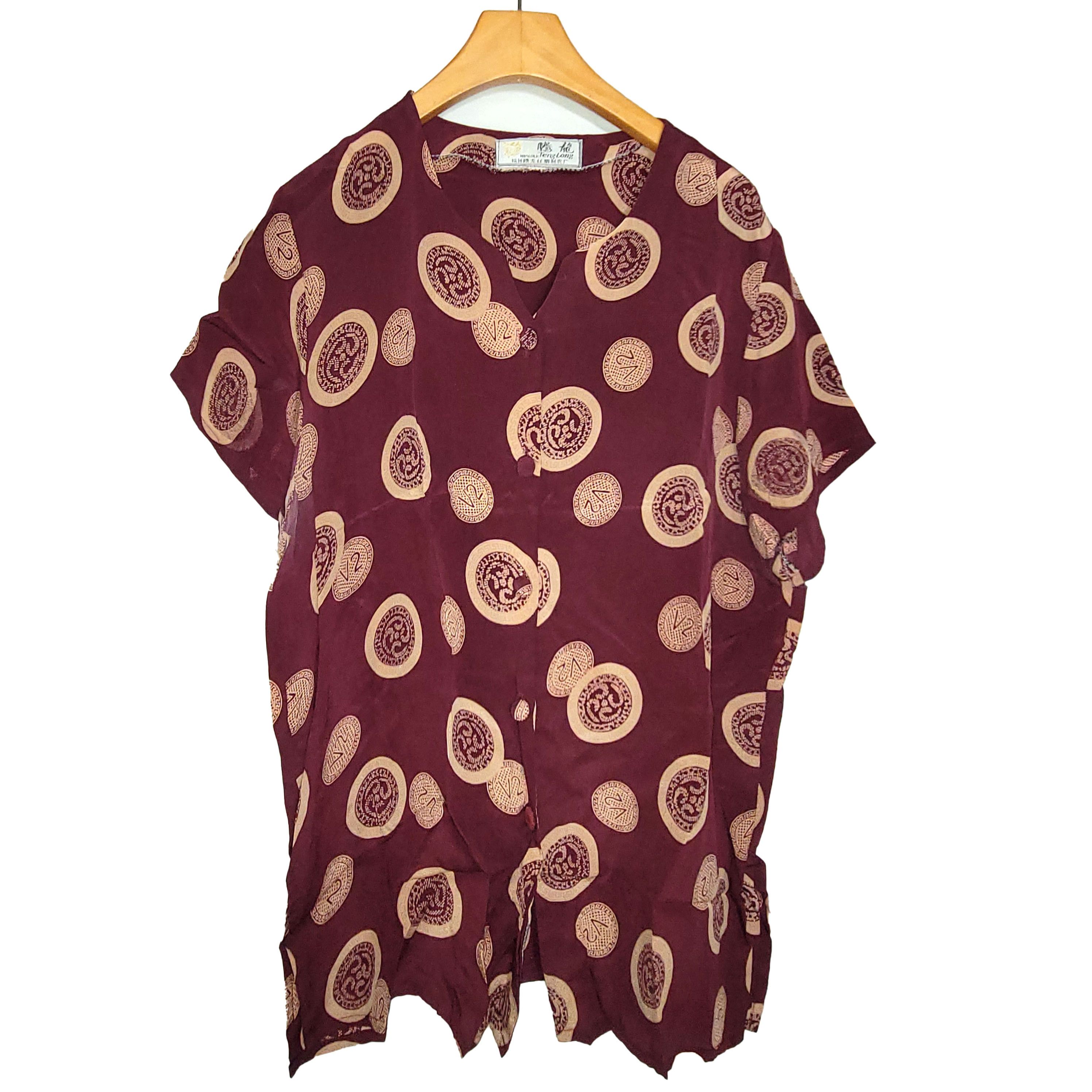 Other Women's 100% Silk Short Sleeve Top Button-Up Shirt SCE235 Size L / US 10 / IT 46 - 1 Thumbnail