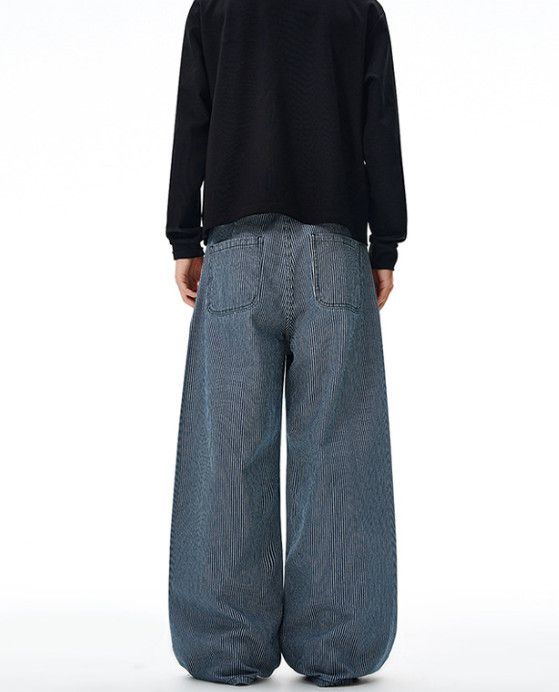Japanese Brand American high-street retro pinstripe curved loose jeans Size US 32 / EU 48 - 4 Thumbnail