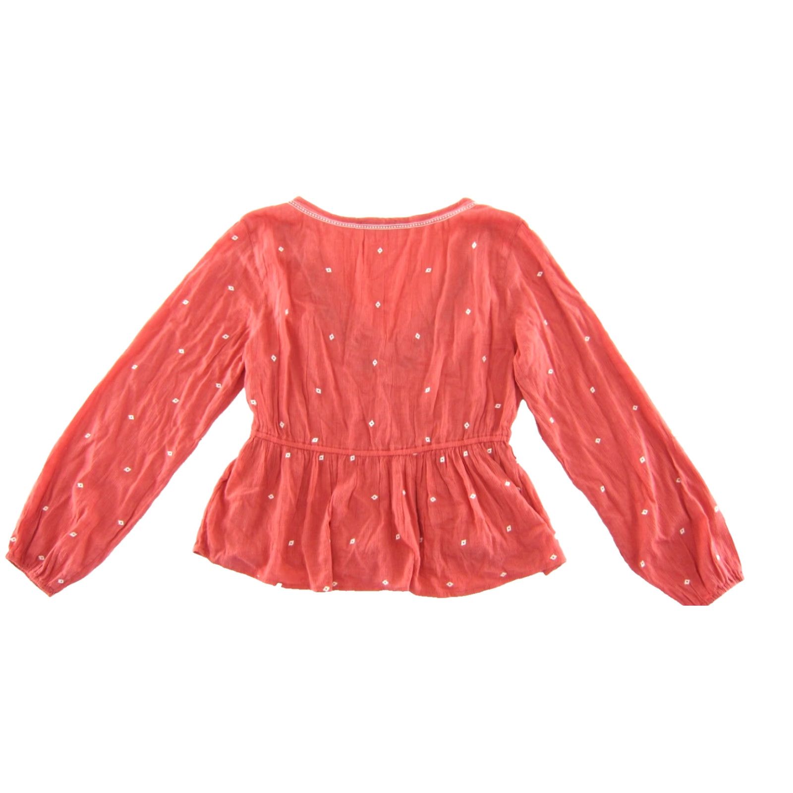 Abercrombie & Fitch Abercrombie & Fitch Pink Embroidered V-Neck Long Sleeve Blouse 100% Rayon Large Women Shirt Vintage Casual Size L / US 10 / IT 46 - 2 Thumbnail