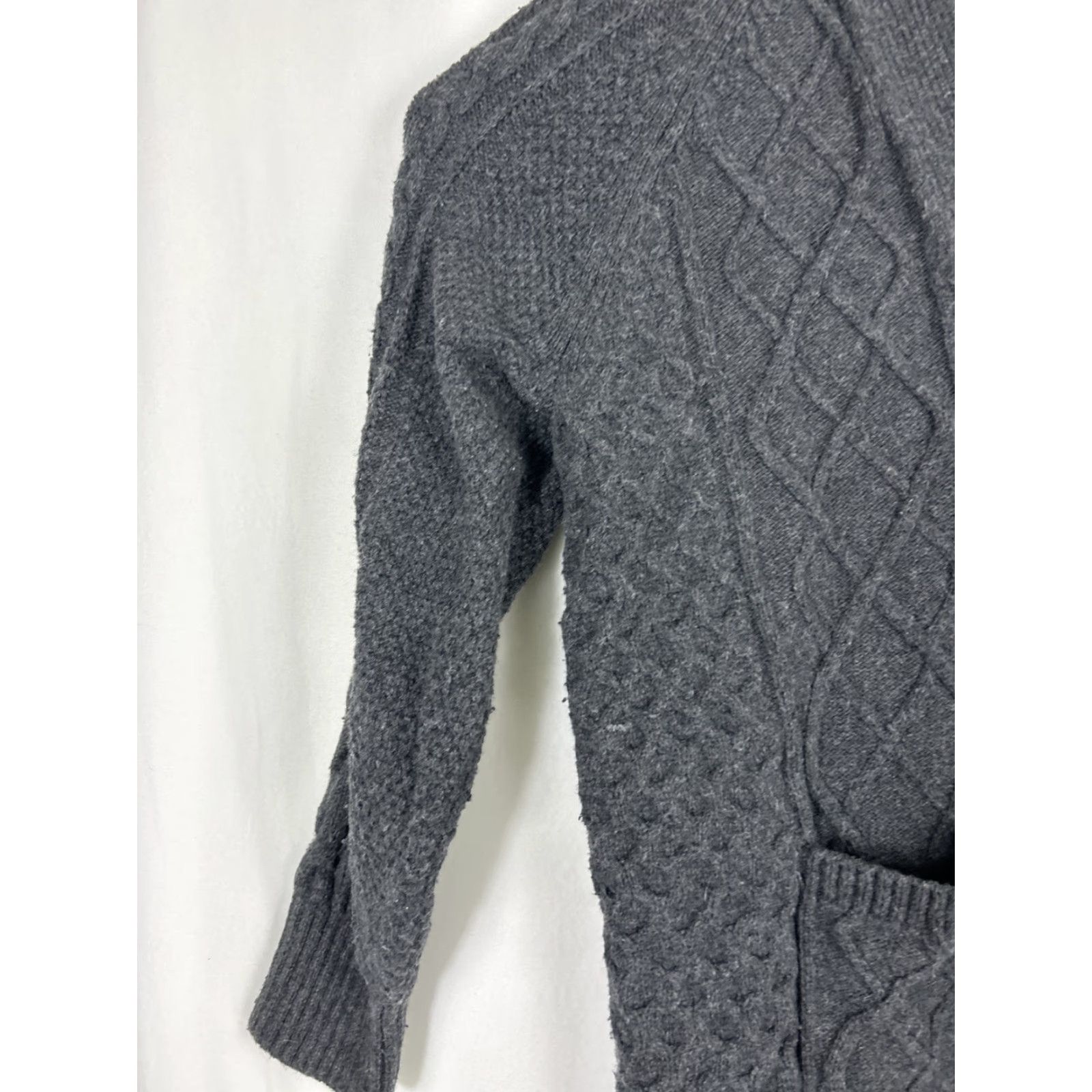 Gap Gap Cardigan Women Knit Wool Blend Open Front Cable-Knit Charcoal Gray Long Sleeve Medium Fall Winter Relaxed Casual Size M / US 6-8 / IT 42-44 - 2 Thumbnail