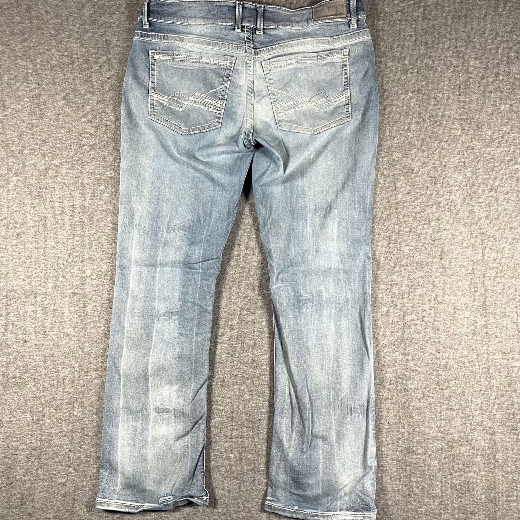 BKE BKE Culture Jeans Mens 34x31.5 Blue Light Wash Bootcut Denim Whiskered Stretch Pocket Zip Fly Size US 34 / EU 50 - 3 Thumbnail