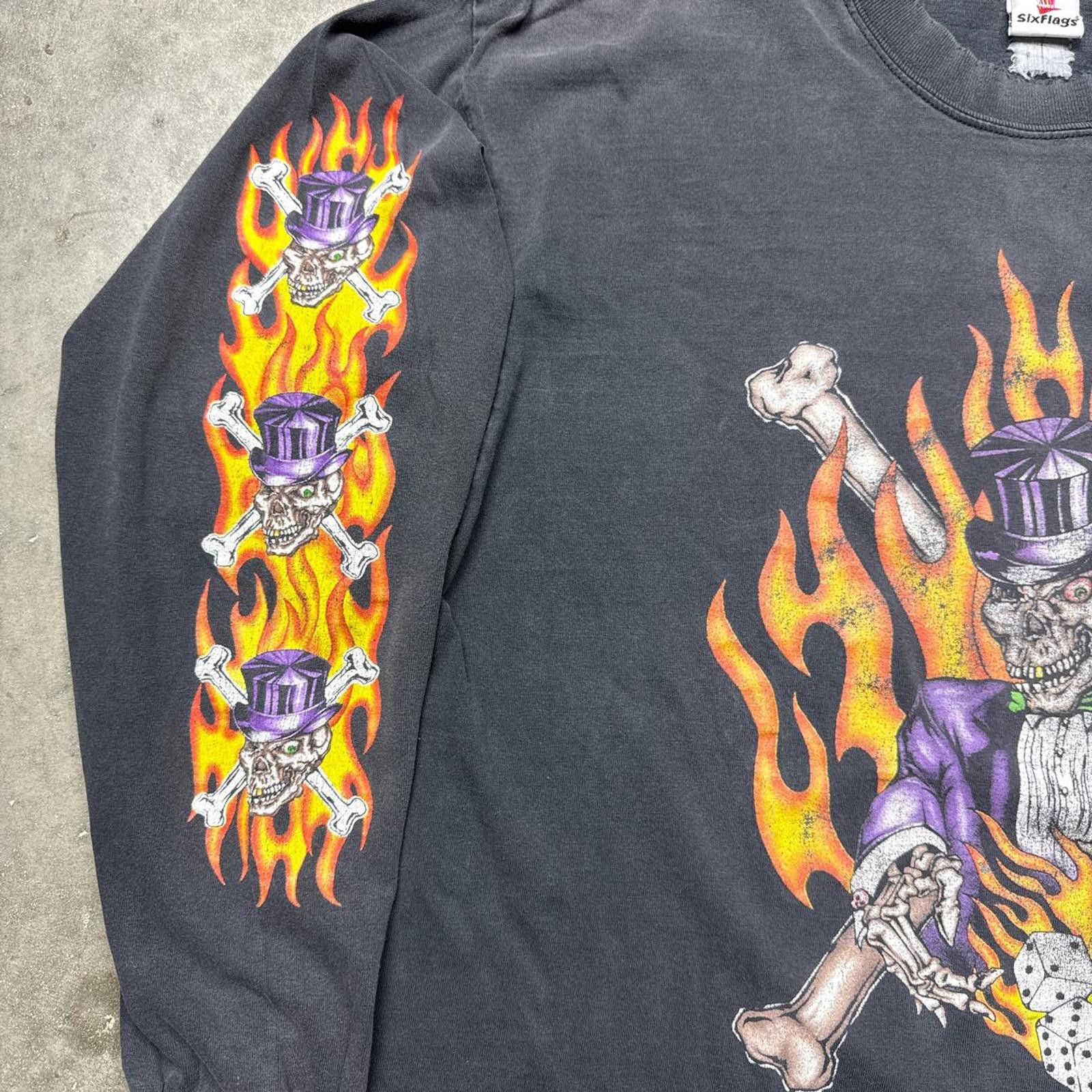 Other Six Flags Vodoo Skull Faded Flame Long Sleeves 90s T-Shirt Size L / US 10 / IT 46 - 4 Thumbnail