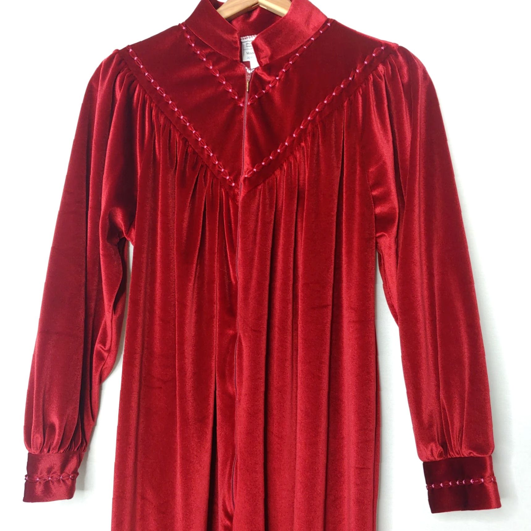 JCPenney VINTAGE JC Penney Robe M Misses Velour Half-Zip 56" Long Red 1980s Womens M (Medium) EUC Size ONE SIZE - 2 Thumbnail