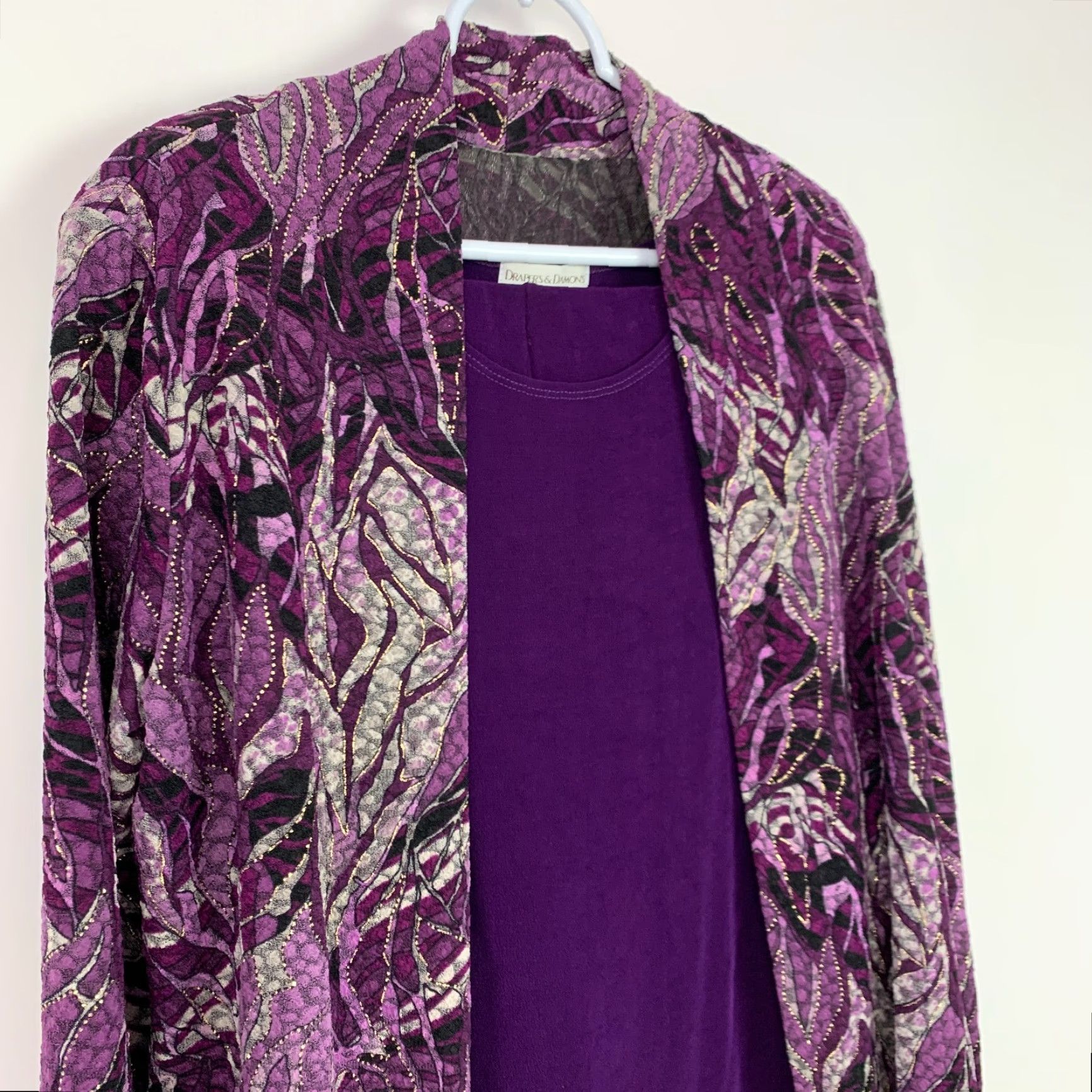 Vintage Draper's & Damon's Petites Deep Purple Jacket Shirt Outfit Medium Petite Womens Silk Blend Floral 3 Piece Set Size M / US 6-8 / IT 42-44 - 2 Thumbnail