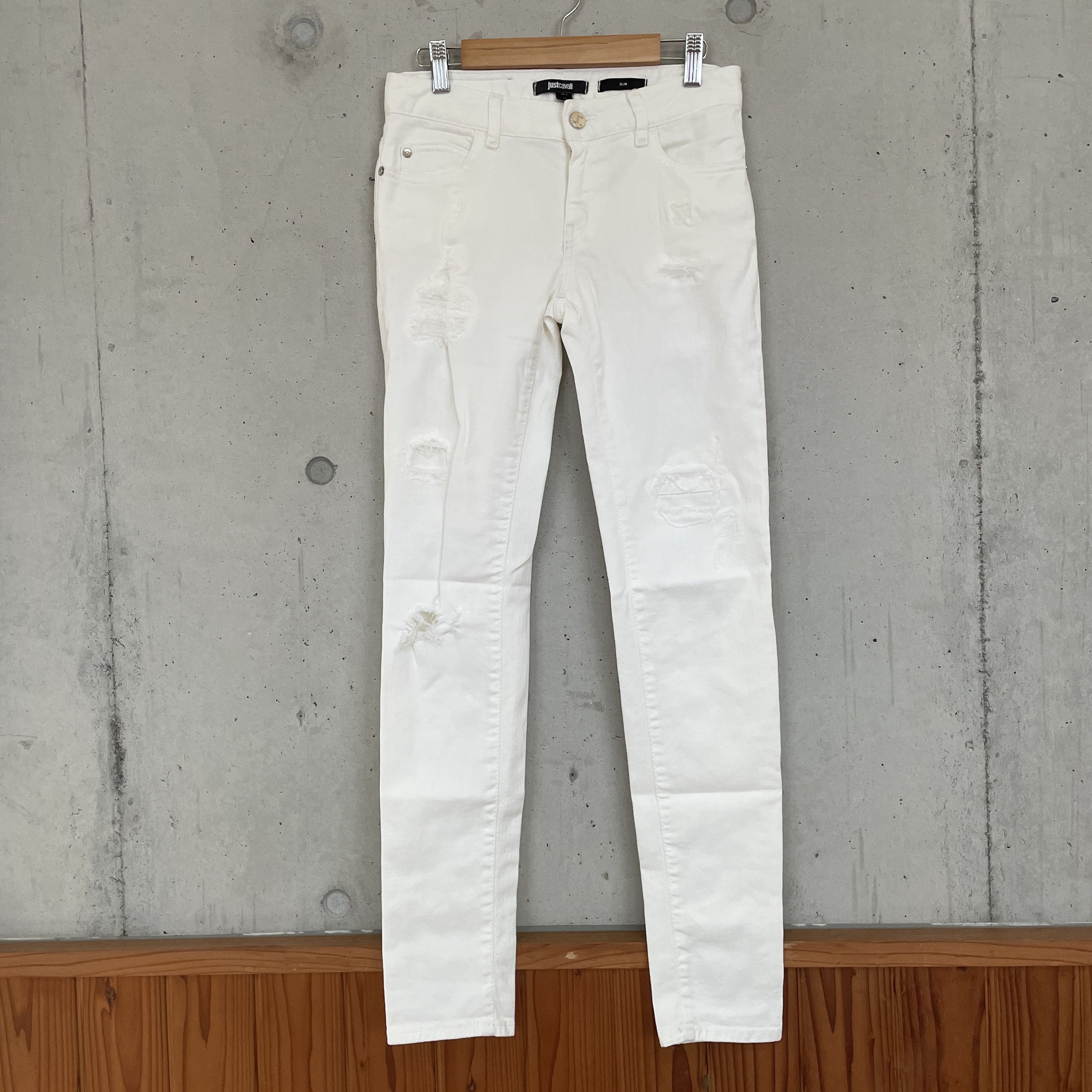 Just Cavalli JUST Cavalli Crushed Denim Jeans White Distressed Skinny Size 24" / US 00 / IT 34 - 1 Thumbnail