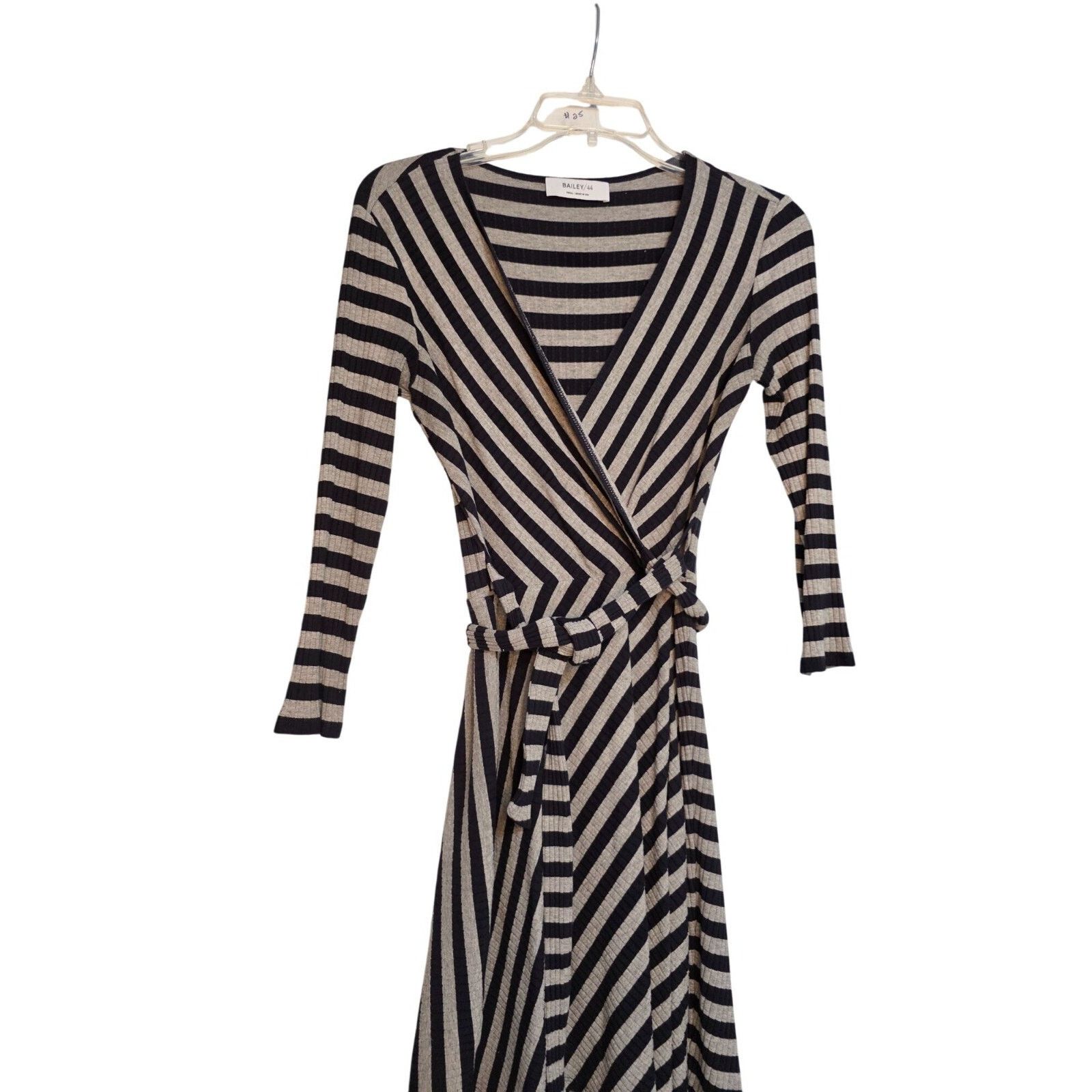 Bailey 44 Bailey Black & Tan Striped Wrap Dress With Long Sleeves Size S / US 4 / IT 40 - 5 Thumbnail