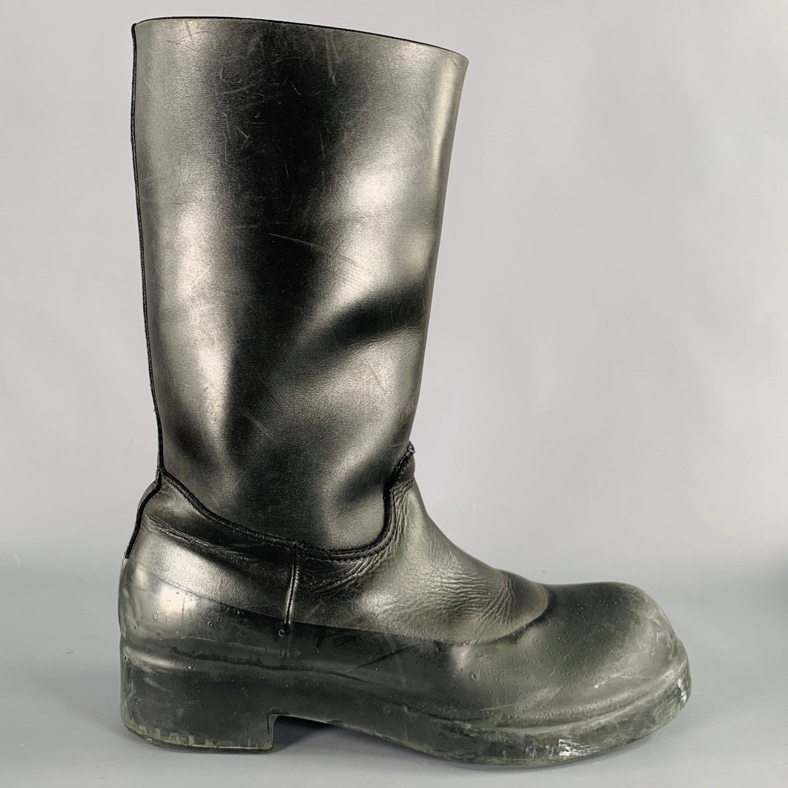 Takahiromiyashita The Soloist. 9 Black Leather Rubber Pull On Boots Size US 9 / EU 42 - 2 Thumbnail
