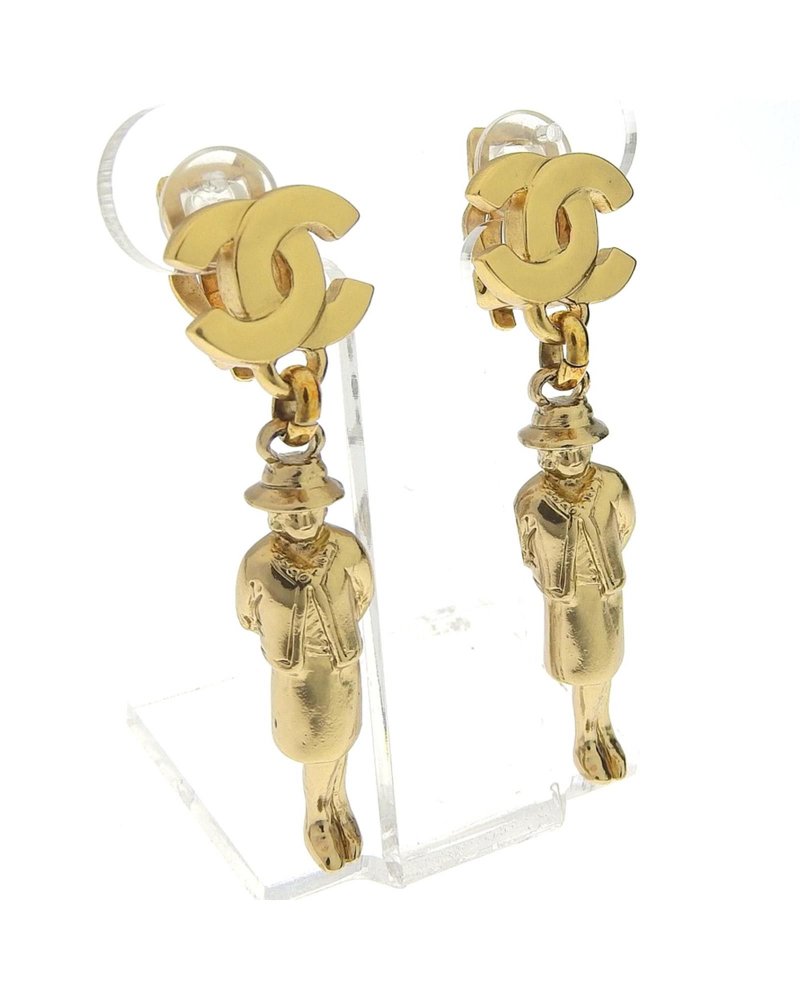 image of Chanel Gold Cc Mademoiselle Dangle Earrings, Women's