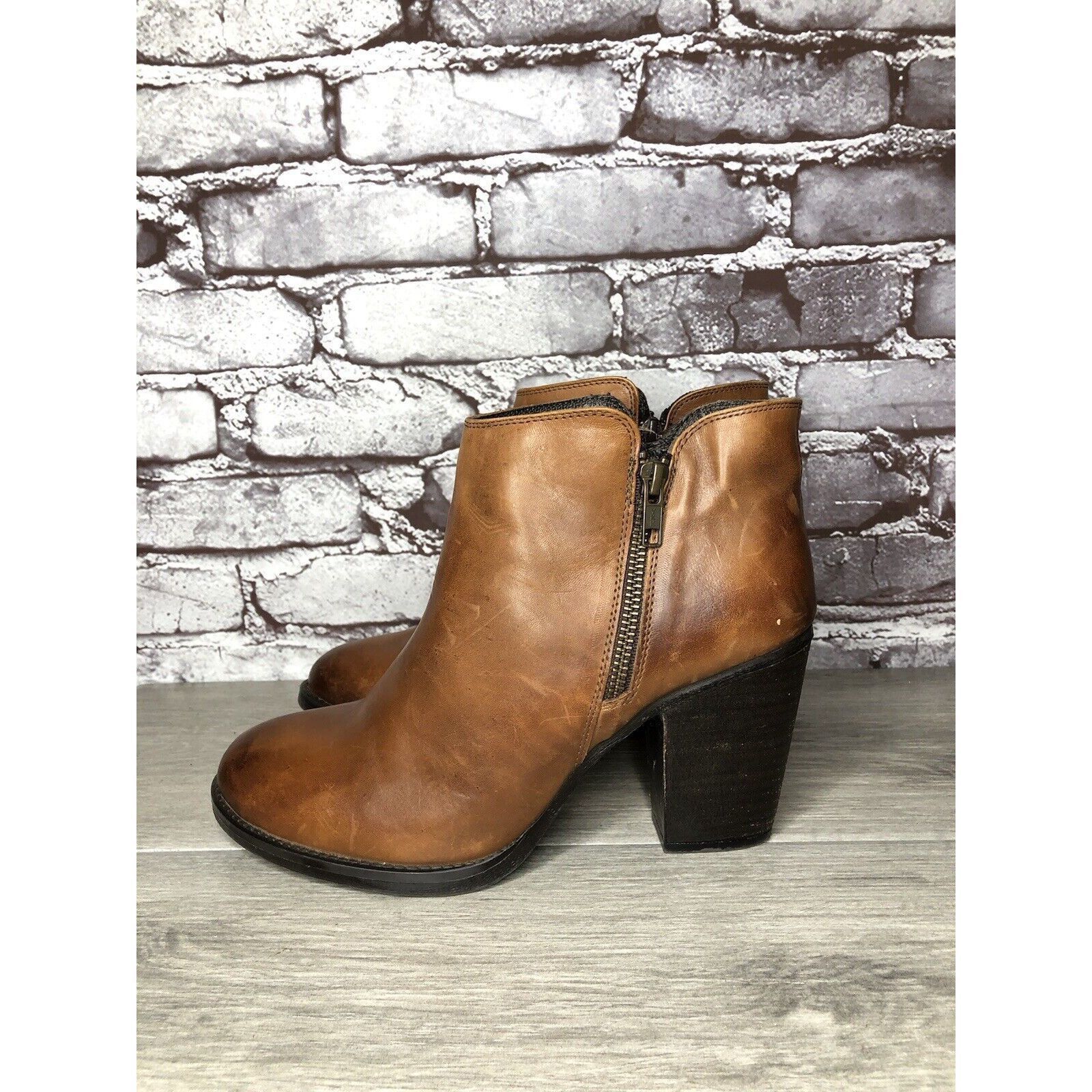 Anthropologie Krbonell Brown Ankle Double Sided Zipper Heeled Booties Boot Size US 9 / IT 39 - 6 Thumbnail