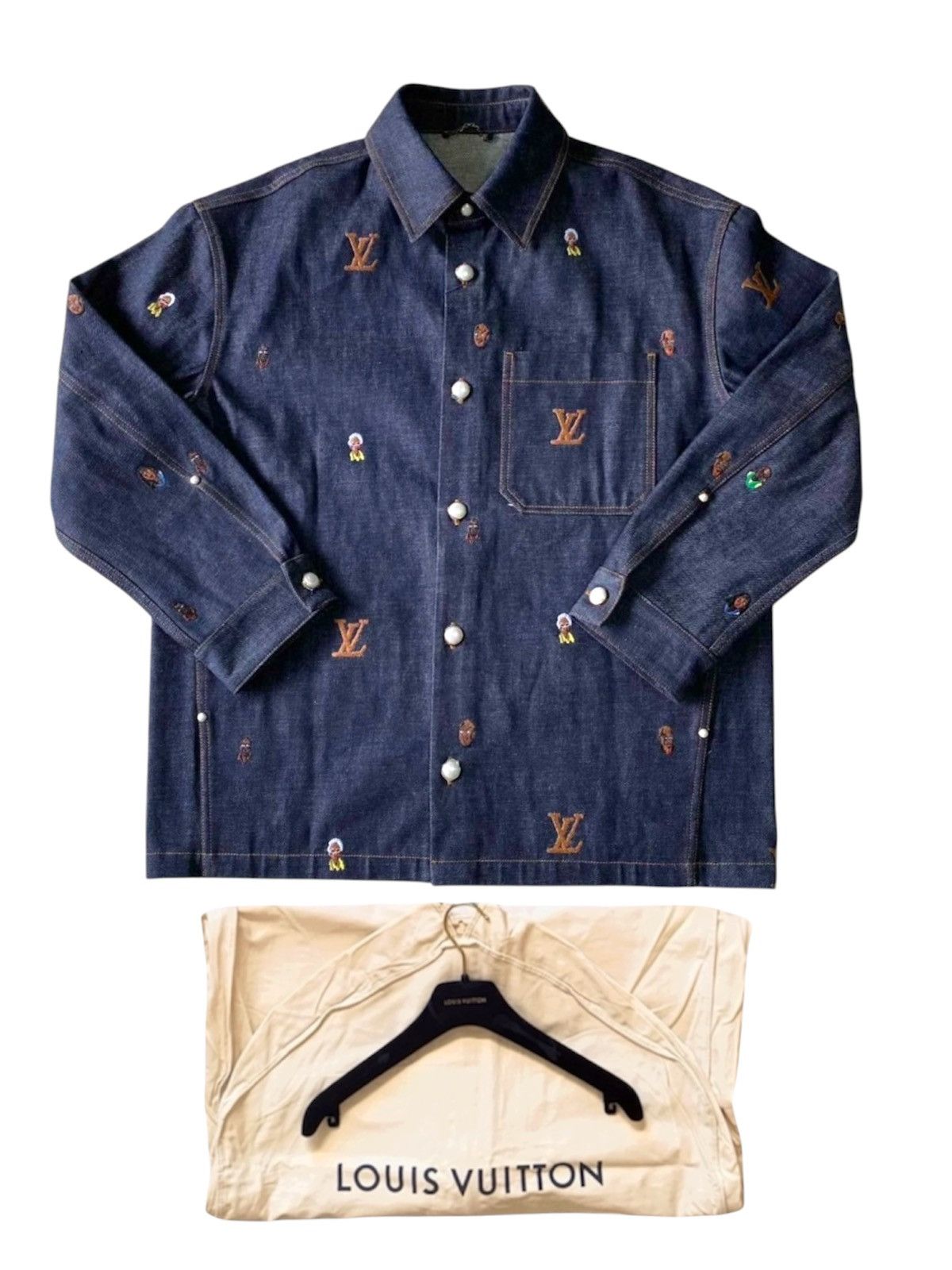 Louis Vuitton Louis Vuitton Pharrell 56 Portrait Embroidered Denim Jacket Size US XL / EU 56 / 4 - 1 Thumbnail