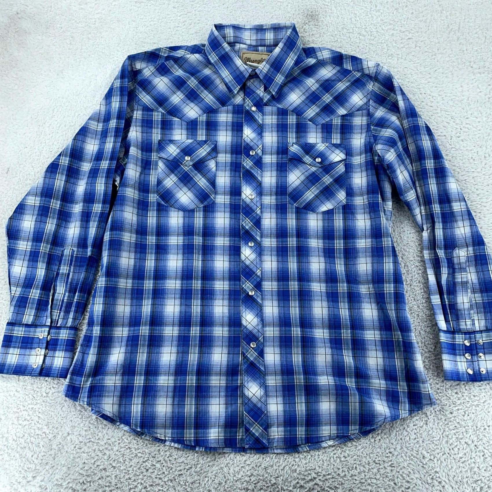 Wrangler Wrangler Western Shirt Mens XL Blue Plaid Cowboy Rodeo Long Sleeve Pearl Snap Size US XL / EU 56 / 4 - 2 Thumbnail