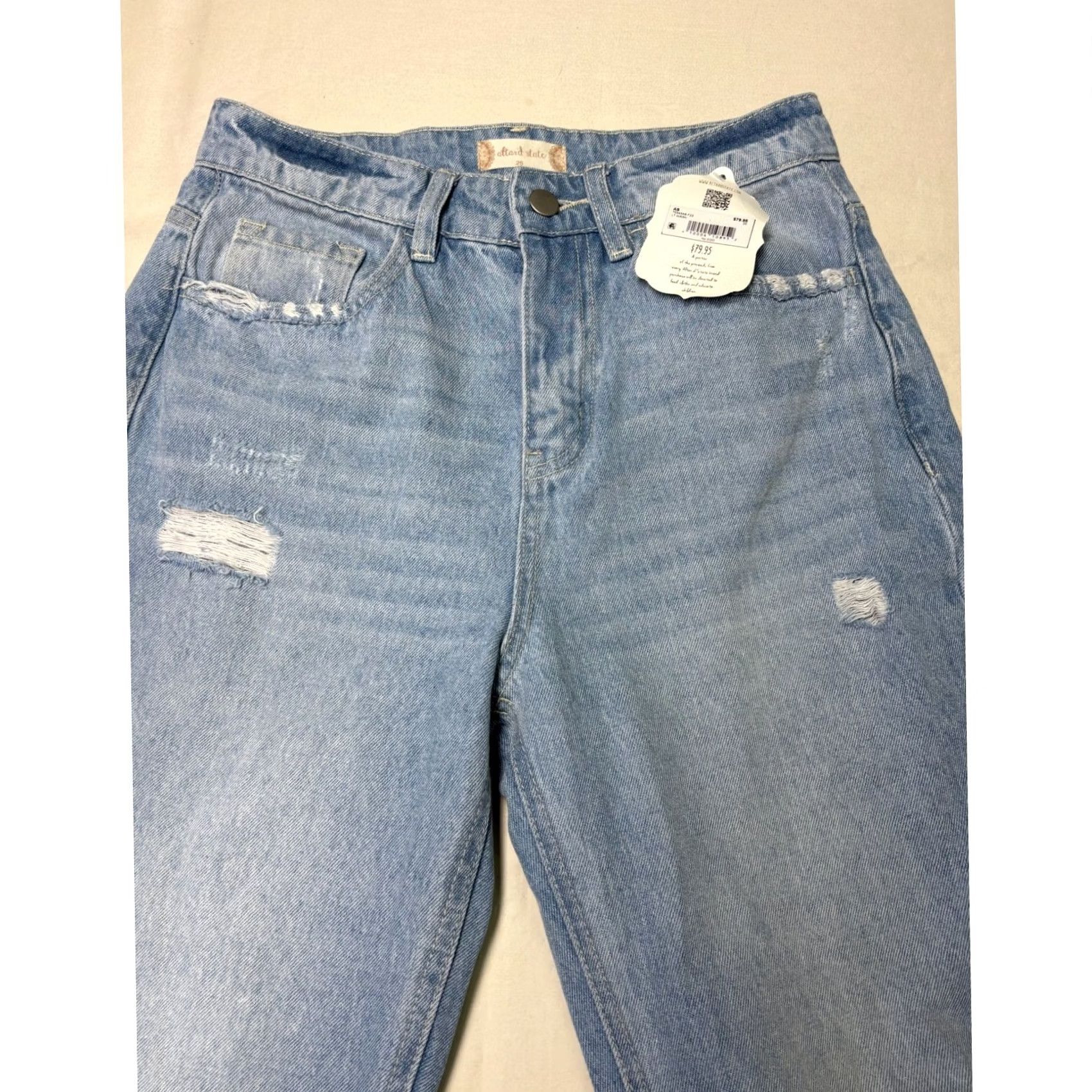 Vintage Altar State Jeans Womens Size 25X33 Wide Leg Light Wash Distressed NWT Size 42" / US 20 - 2 Thumbnail