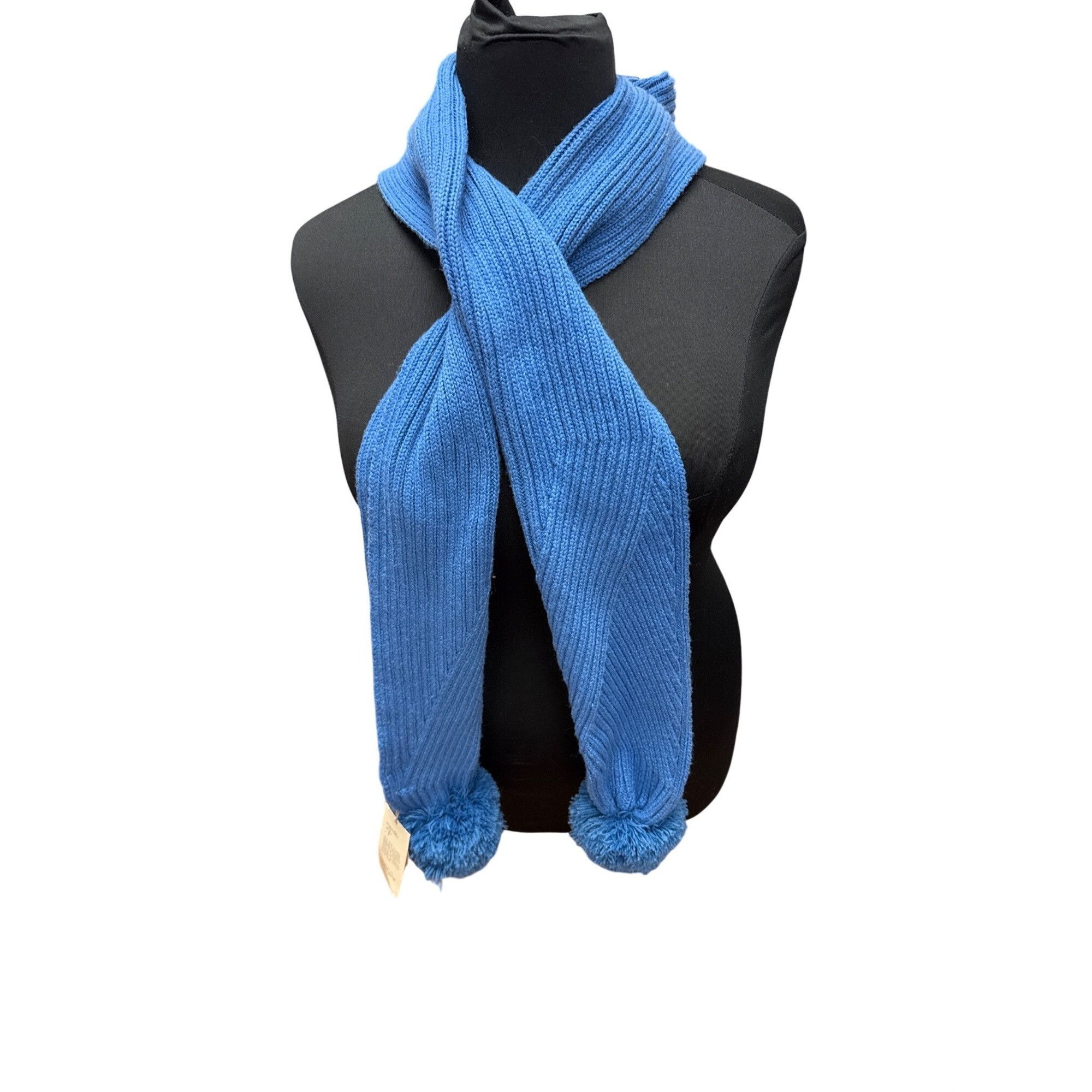 Other Blue Ribbed Knit Scarf With Pom-Poms By A New Day Size ONE SIZE - 3 Thumbnail