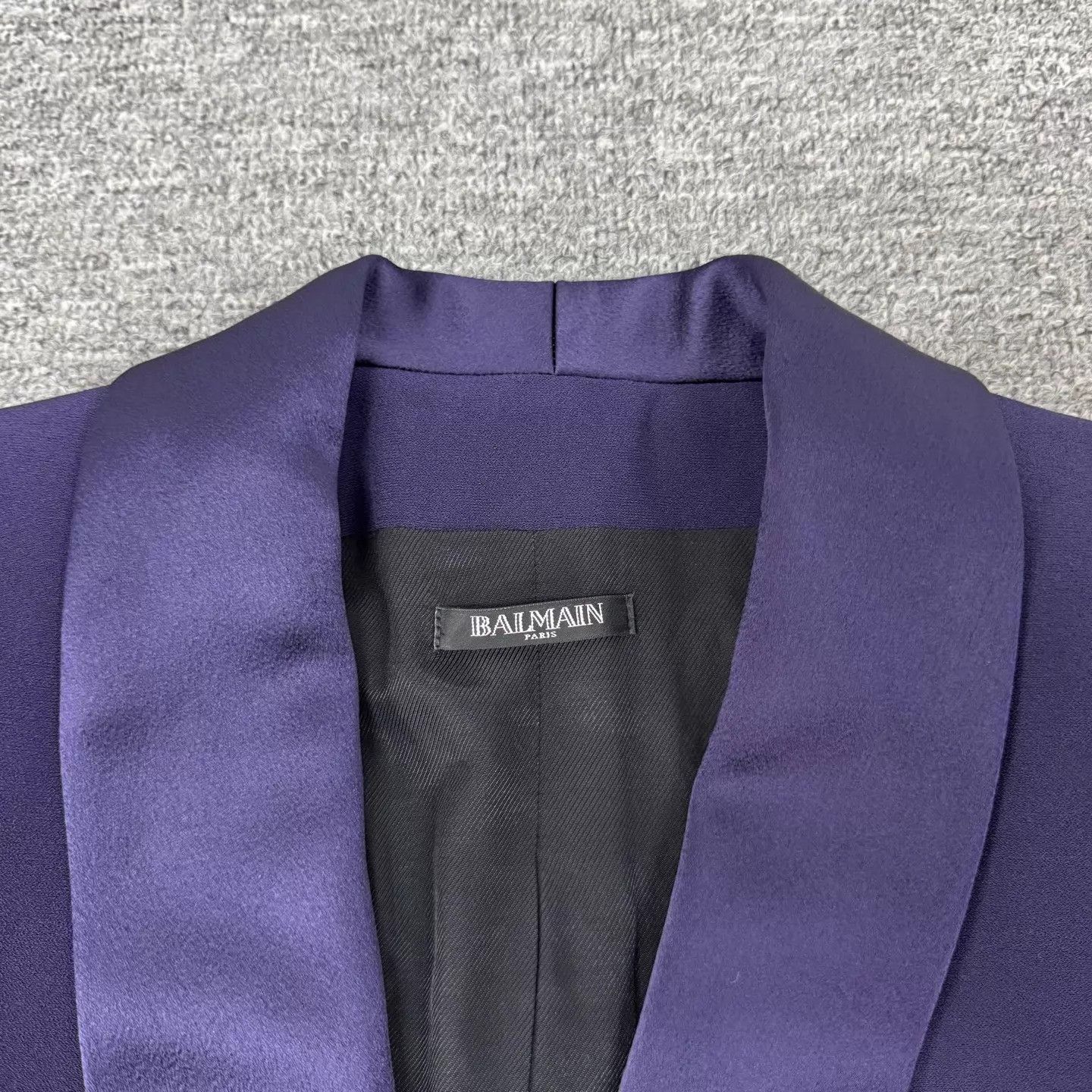 Balmain Balmain Deep Purple Satin Shawl Collar DB Dress Size XS / US 0-2 / IT 36-38 - 5 Thumbnail