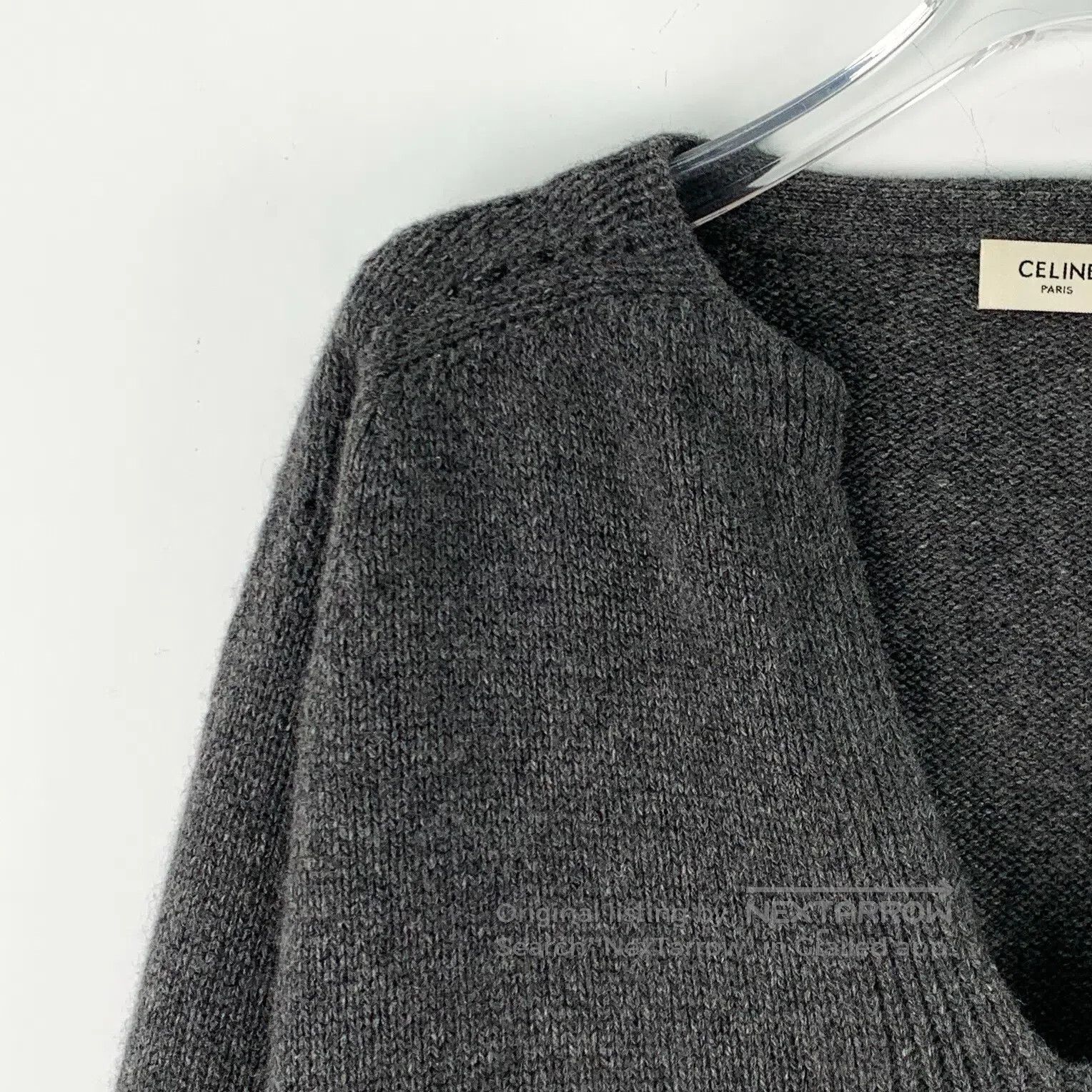 Celine CELINE Dark gray pocket chain design cashmere V-neck long- Size US M / EU 48-50 / 2 - 3 Thumbnail