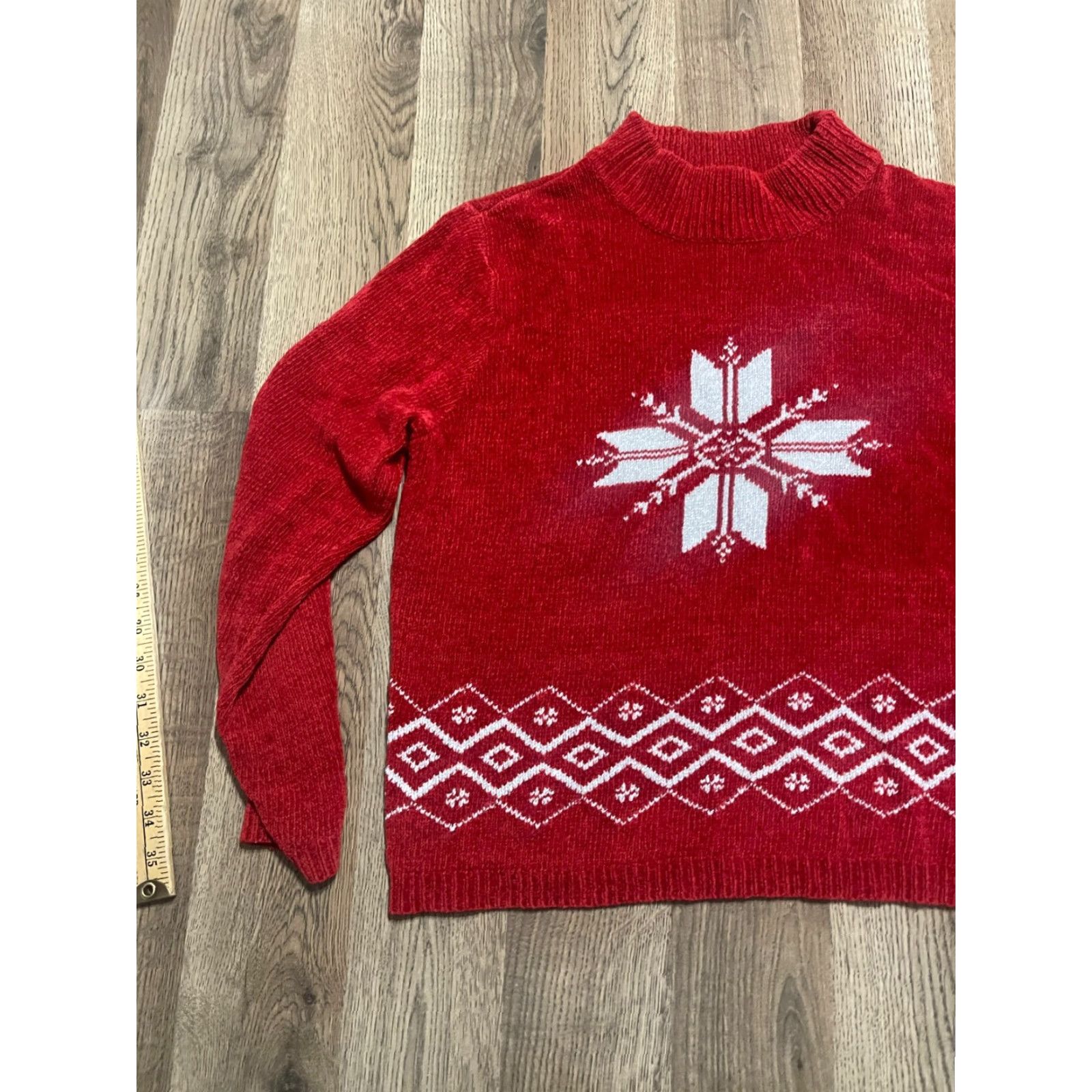Vintage Petite Sophisticate Sweater Womens Medium Red Winter Snow Flakes Christmas Pullover Crew Neck Long Sleeve Casual Womens Size M / US 6-8 / IT 42-44 - 3 Thumbnail