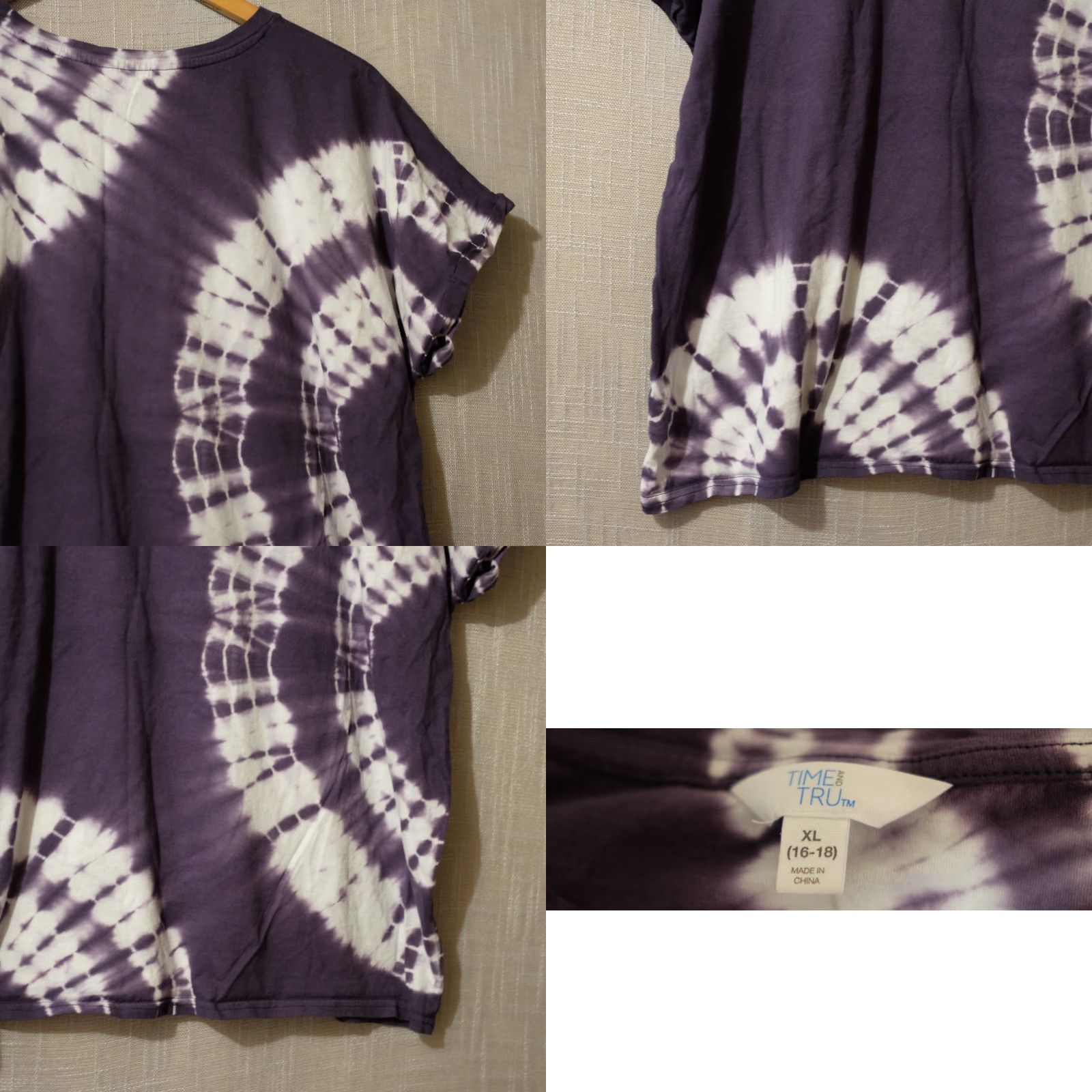 Vintage EUC Time and Tru Tie Dye Dolman Sleeve Tee 100% Cotton Womens XL Eggplant T-Shirt Size XL / US 12-14 / IT 48-50 - 8 Thumbnail